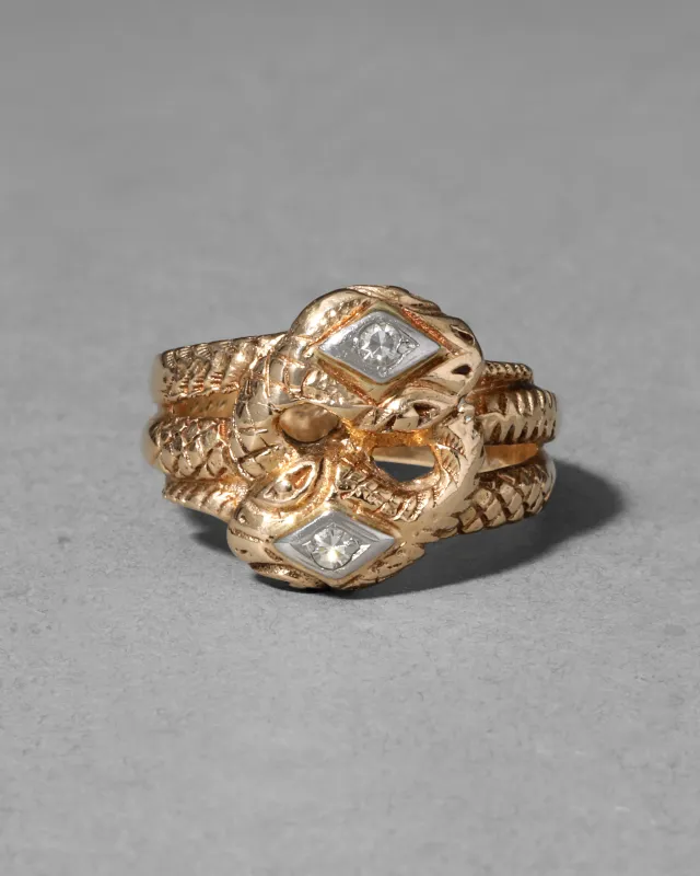 Antique 1800s 14k Yellow & White Gold with Diamond Double Snake Ring sold by Alexis Bittar