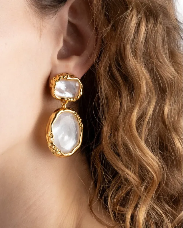 Brut Gold Bezel Drop Clip Earring- White Mother of Pearl made by Alexis Bittar