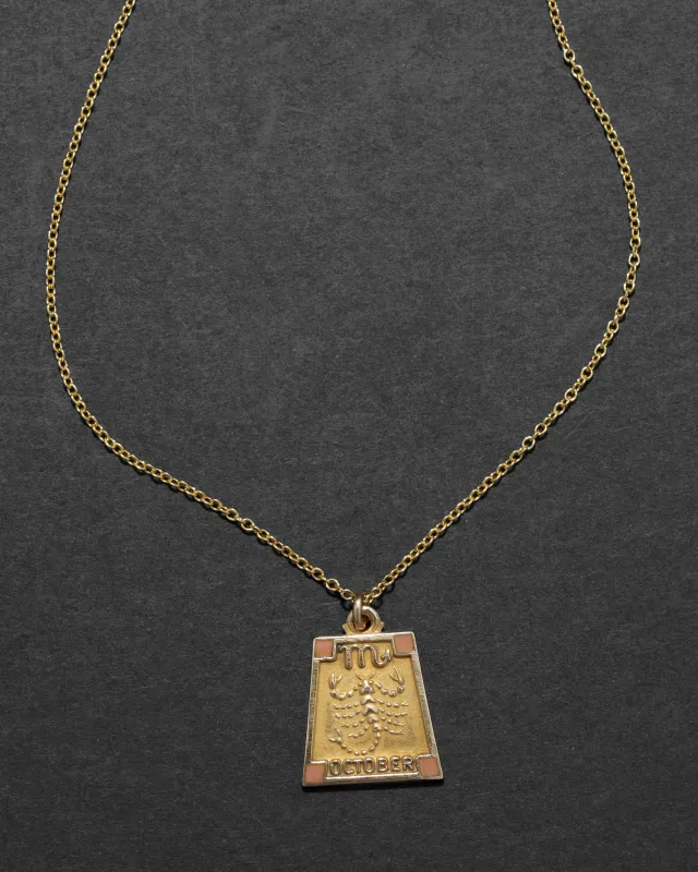 Antique 1920s 10k Gold Fill & Enamel Scorpio Zodiac Charm Necklace made by Alexis Bittar