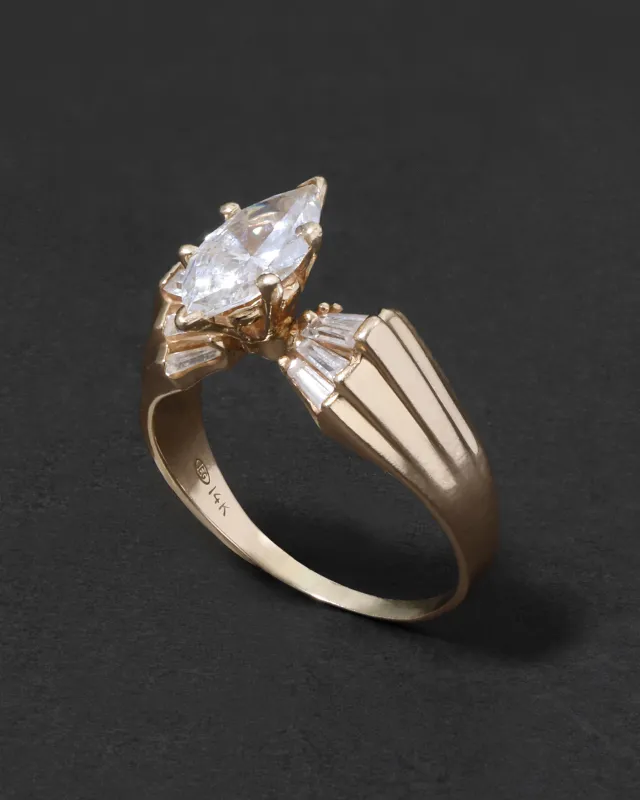 Vintage 1980s 14k Gold & Cubic Zirconium Retro Deco Ring made by Alexis Bittar