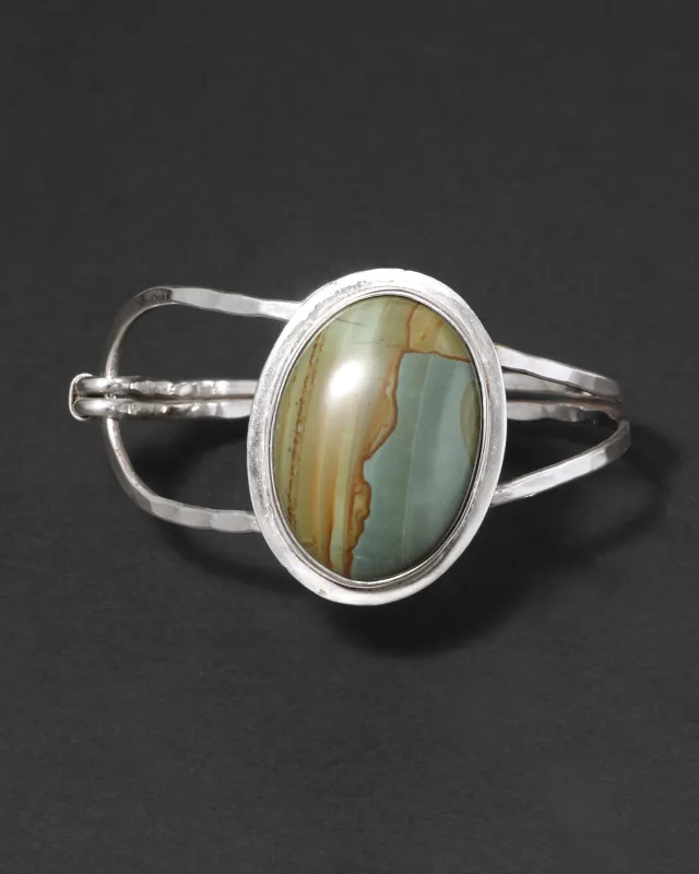 Vintage 1970s Sterling Silver & Picture Agate Handmade Hobson Bracelet made by Alexis Bittar