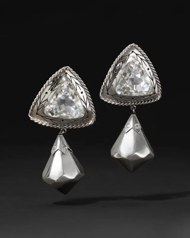 Vintage 1990s Brenda Shoefeld Sterling Silver & Faceted Quartz Large Mexican Clip Earring made by Alexis Bittar