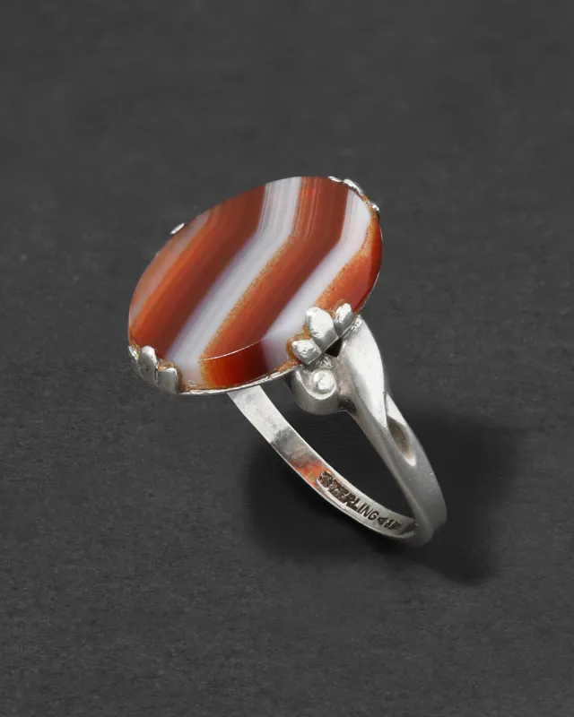 Antique 1920s Sterling Silver & Table Cut Agate Ring made by Alexis Bittar