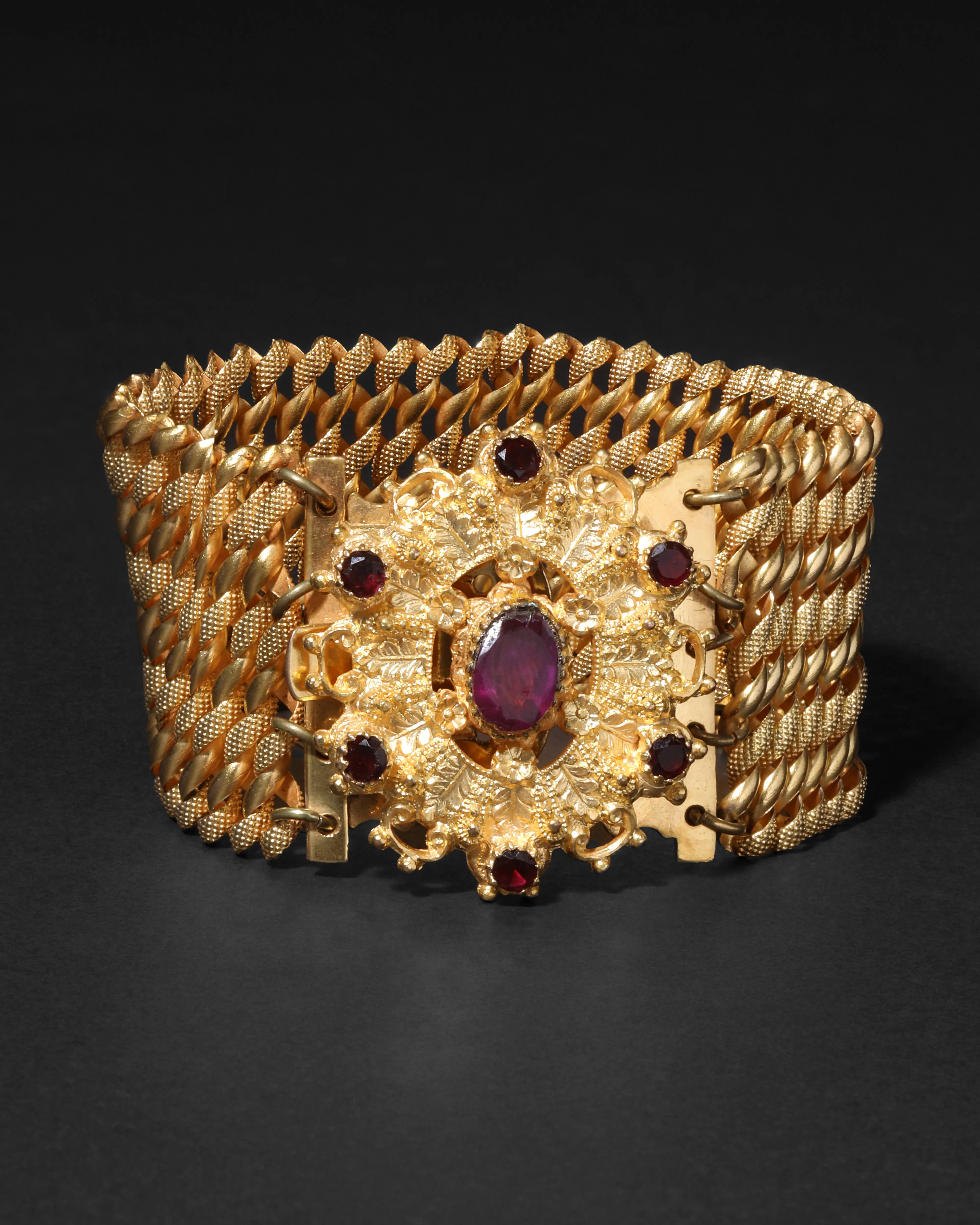 Antique Georgian Late 1700s 14k Gold Fill & Garnet Crystal Bracelet sold by Alexis Bittar