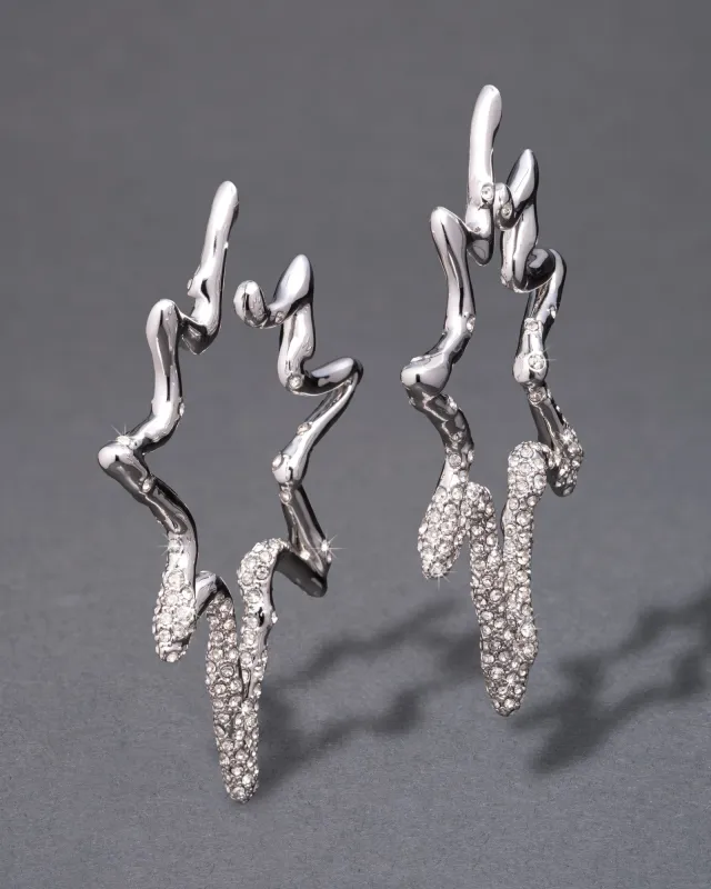 Starburst Pavé Silver Organic Hoop Earring made by Alexis Bittar