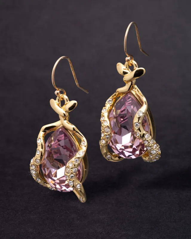 Twisted Gold Crystal Drop Wire Earring- Petal made by Alexis Bittar