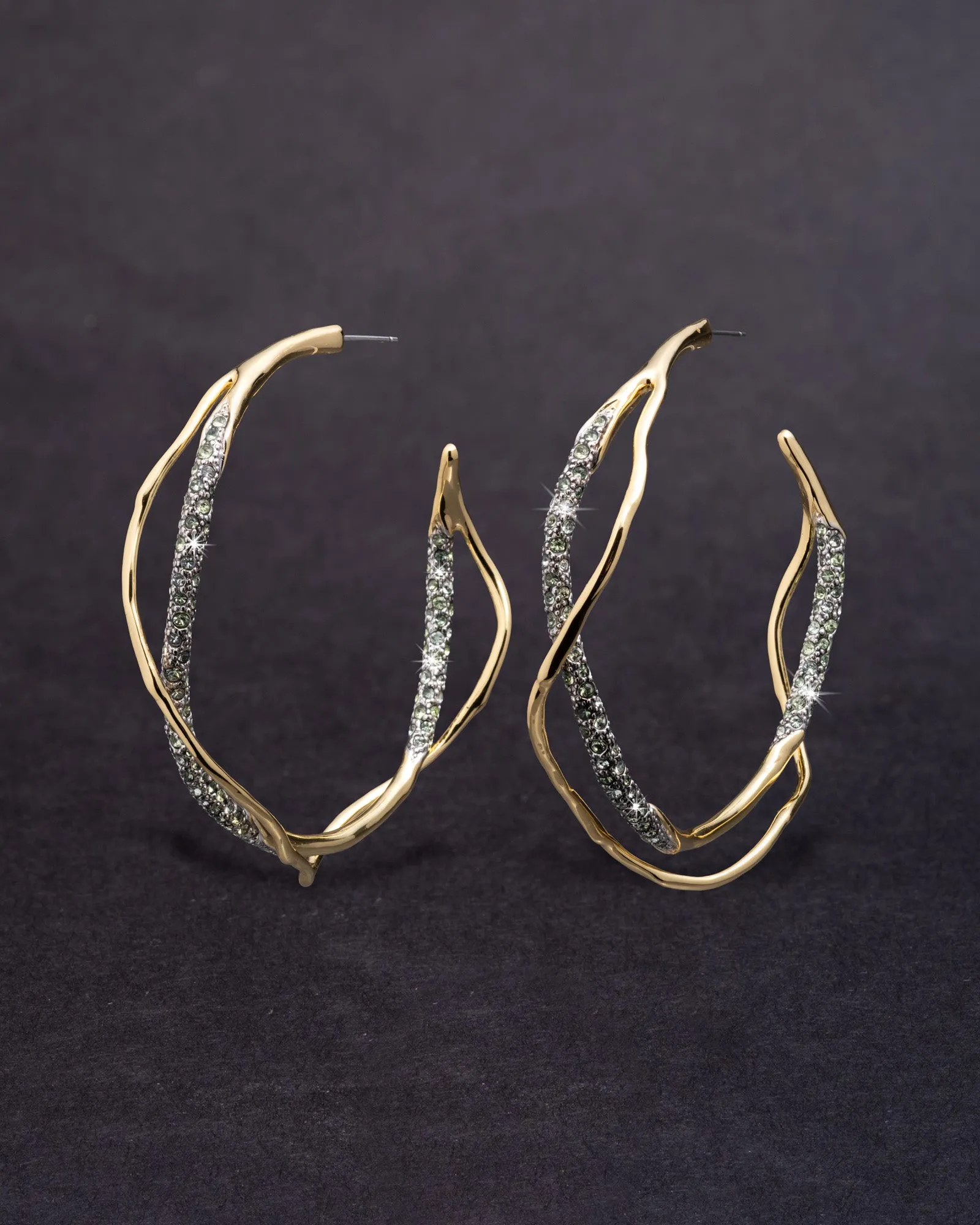Intertwined Two Tone Pave Hoop Earring- Basil sold by Alexis Bittar