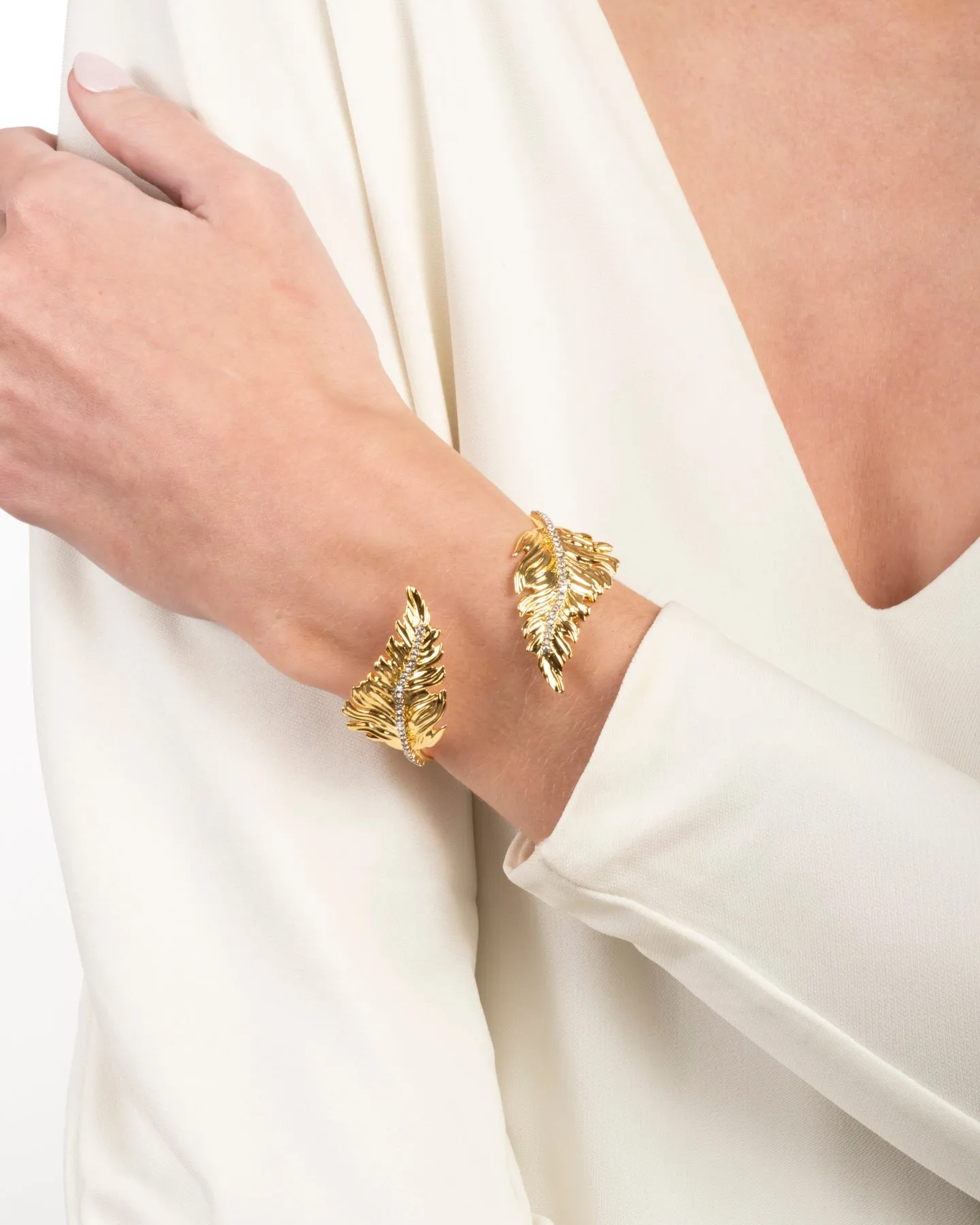 Double Pavé Feather Bypass Cuff Bracelet sold by Alexis Bittar product image thumbnail 2