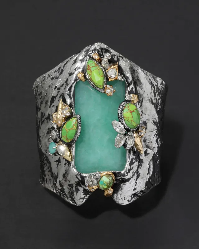 Archive Brut Silver Chrysoprase Wide Cuff Bracelet made by Alexis Bittar