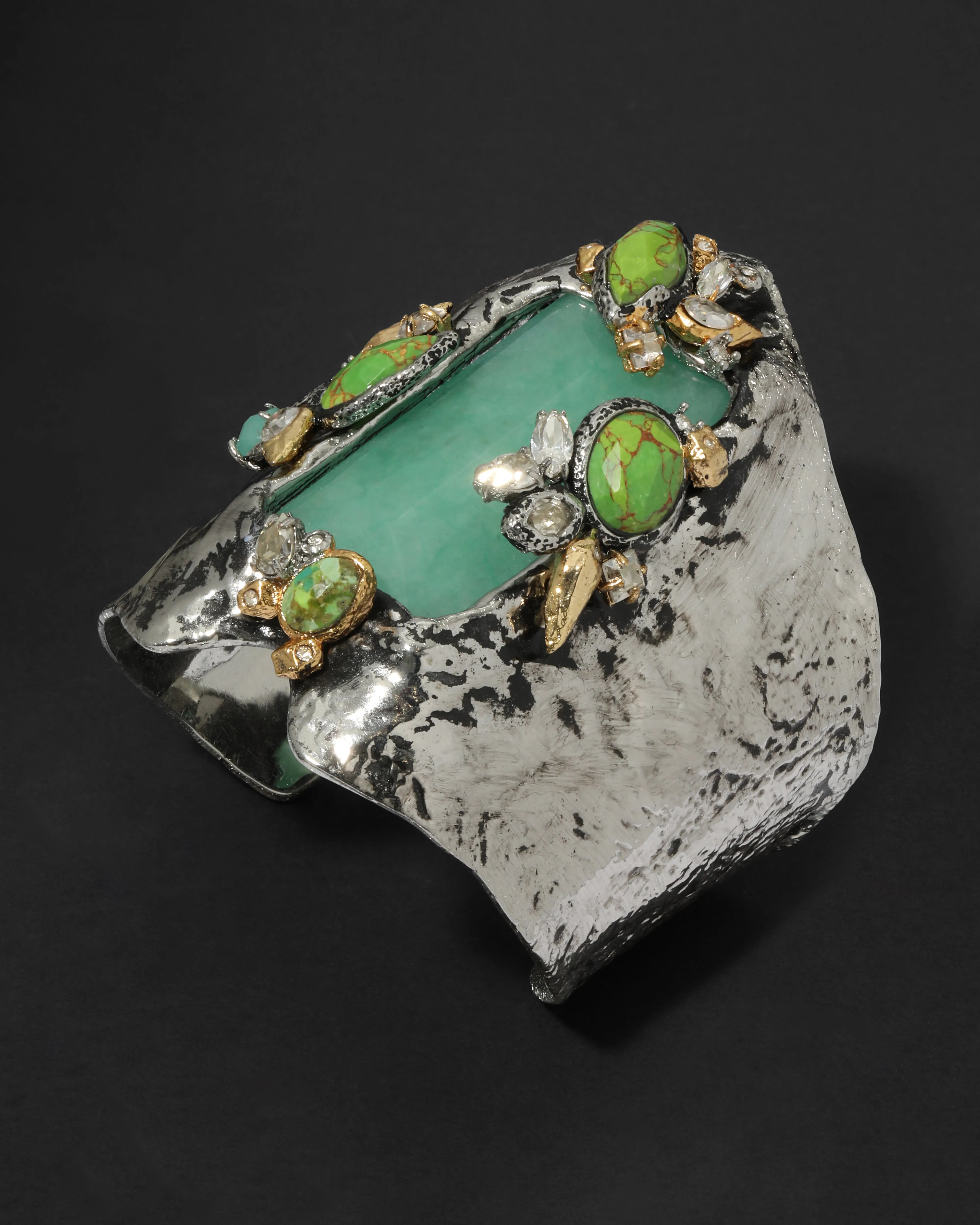 Archive Brut Silver Chrysoprase Wide Cuff Bracelet sold by Alexis Bittar product image thumbnail 2