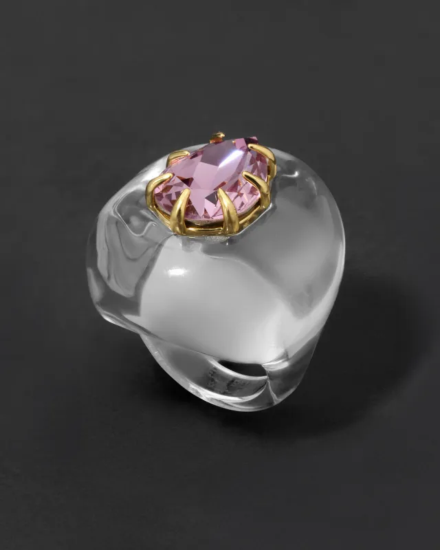 Bonbon Crystal Teardrop Lucite Ring- Clear + Petal Crystal made by Alexis Bittar