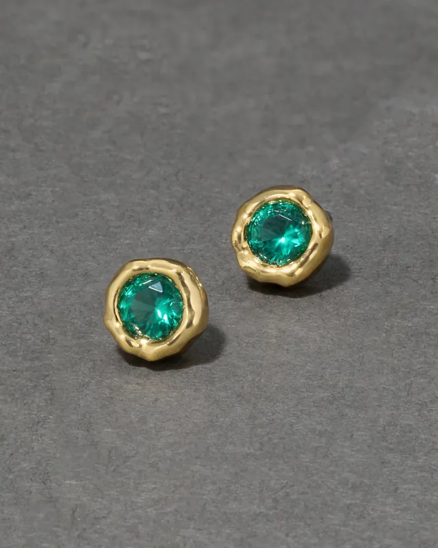 Asterales Molten Bezel Stud Earring- Gold & Light Emerald made by Alexis Bittar