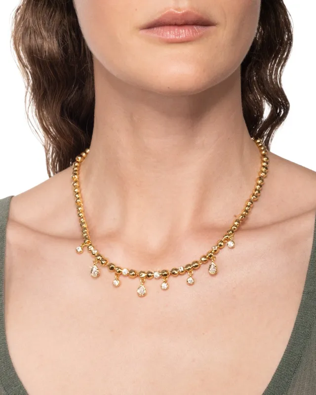 Asterales Gold Crystal Charm Ball Chain Necklace made by Alexis Bittar