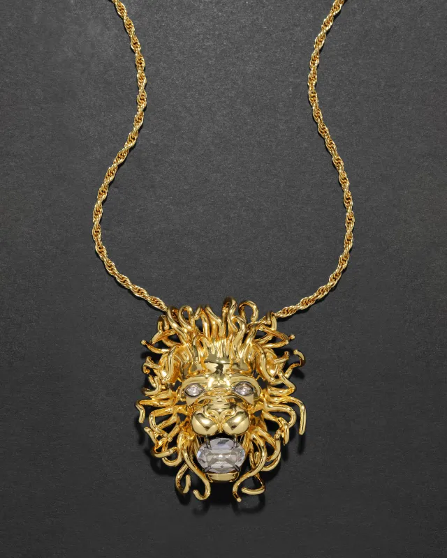 Brut Gold Lion Crystal Pendant Necklace made by Alexis Bittar