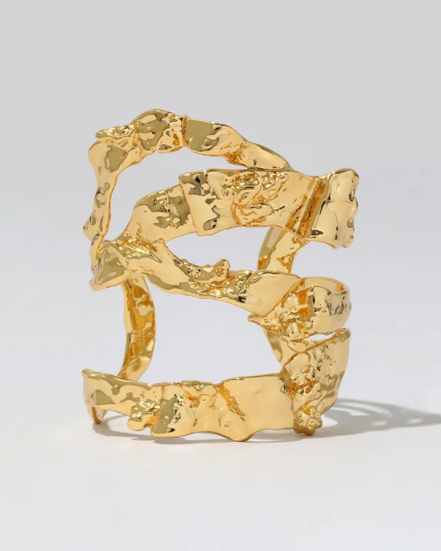 Brut Gold Sculptural Ribbon Wide Cuff Bracelet sold by Alexis Bittar