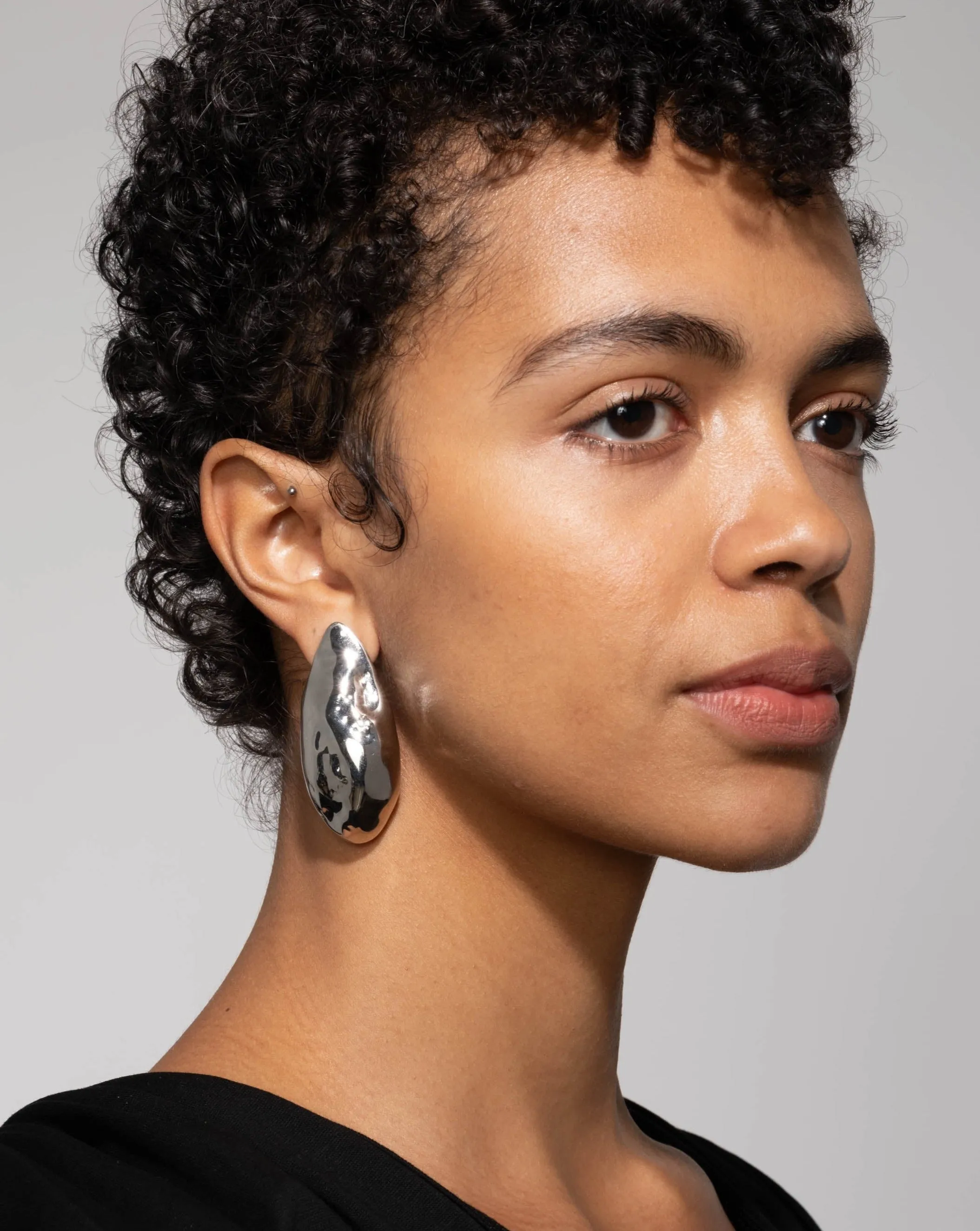 Molten Silver Puffy Teardrop Post Earring sold by Alexis Bittar product image thumbnail 4