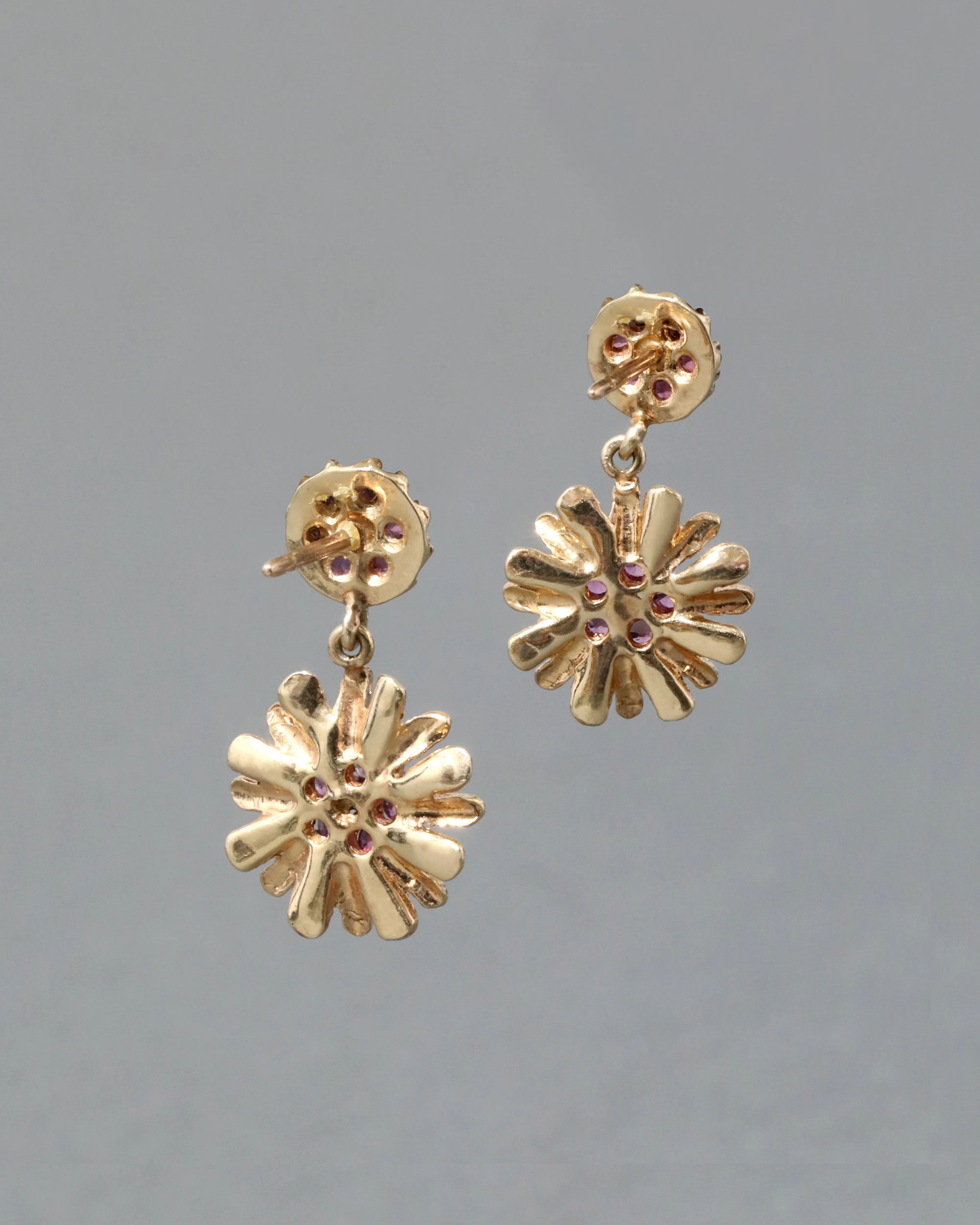 Vintage 1960s 14k Gold & Rhodolite Hand Etched Flower Post Earring sold by Alexis Bittar product image thumbnail 2