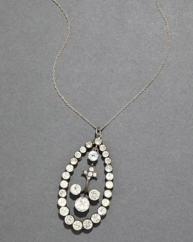 Antique Victorian Sterling Silver and Paste Stone Large Teardrop Pendant Necklace sold by Alexis Bittar