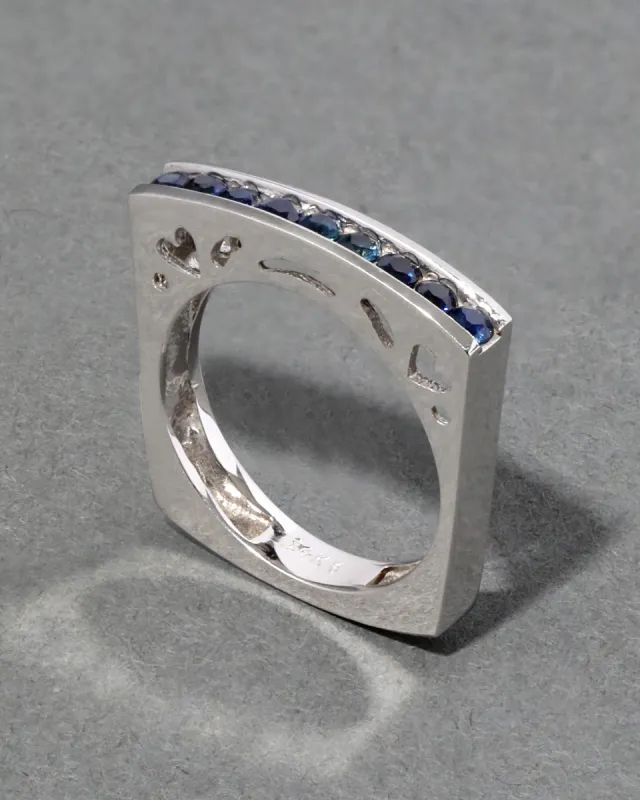 Vintage 14k White Gold Sapphire Squared Band Stacking Ring sold by Alexis Bittar