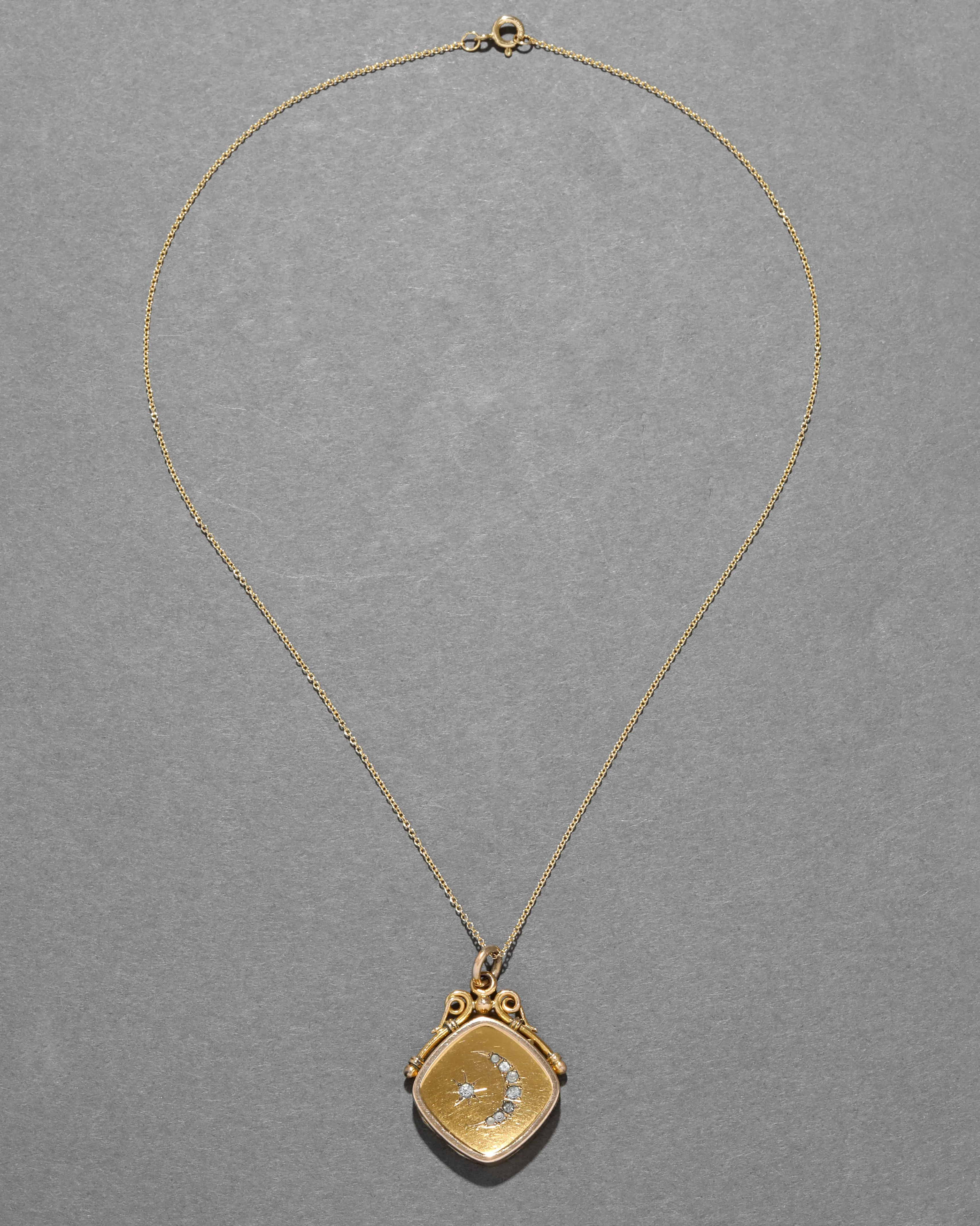 Antique Victorian 1880s 14k Gold Filled Crescent Moon & Star Locket Necklace sold by Alexis Bittar product image thumbnail 2