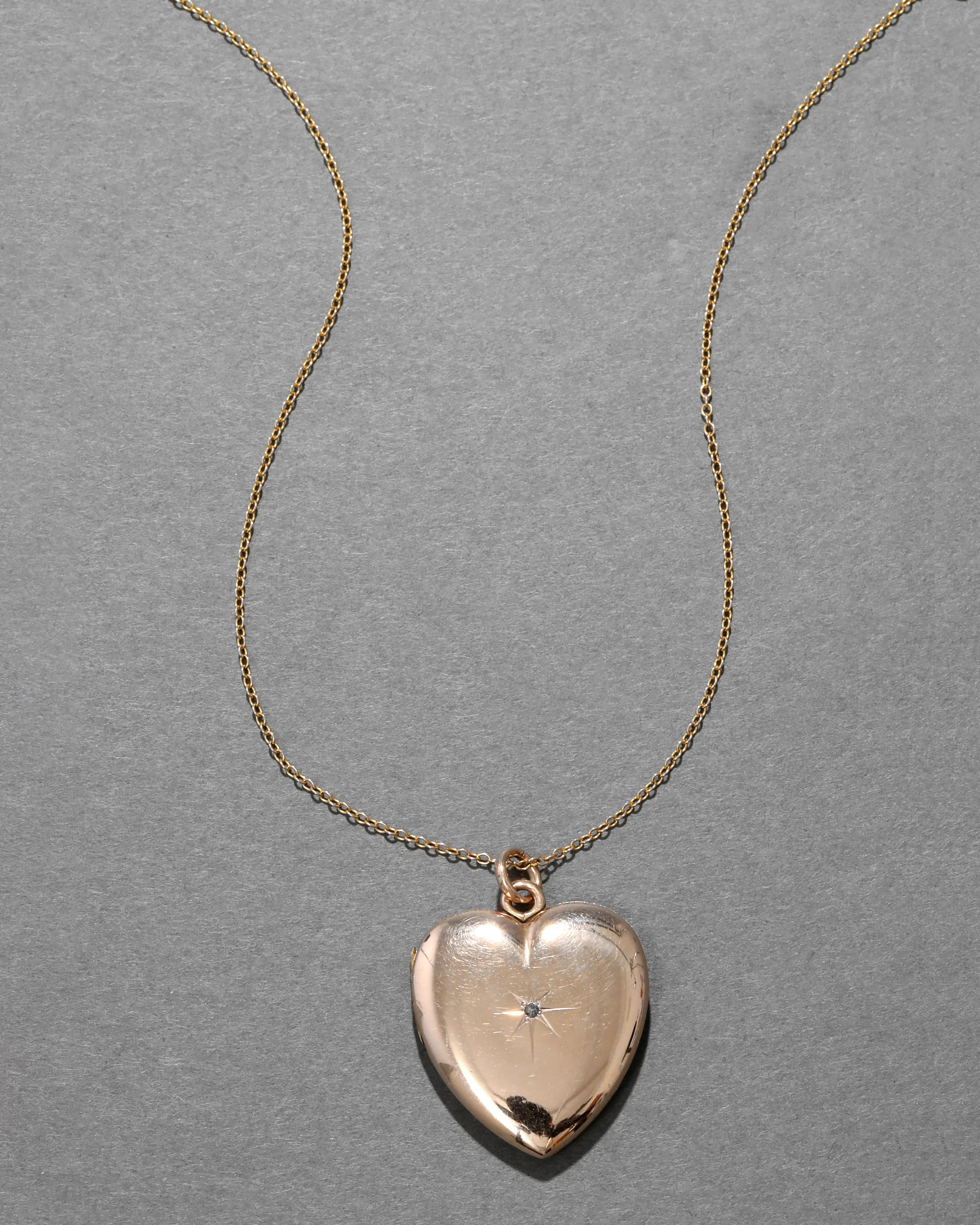 Antique 1920s 14k Gold Filled Crystal Hand Etched Heart Locket Necklace sold by Alexis Bittar