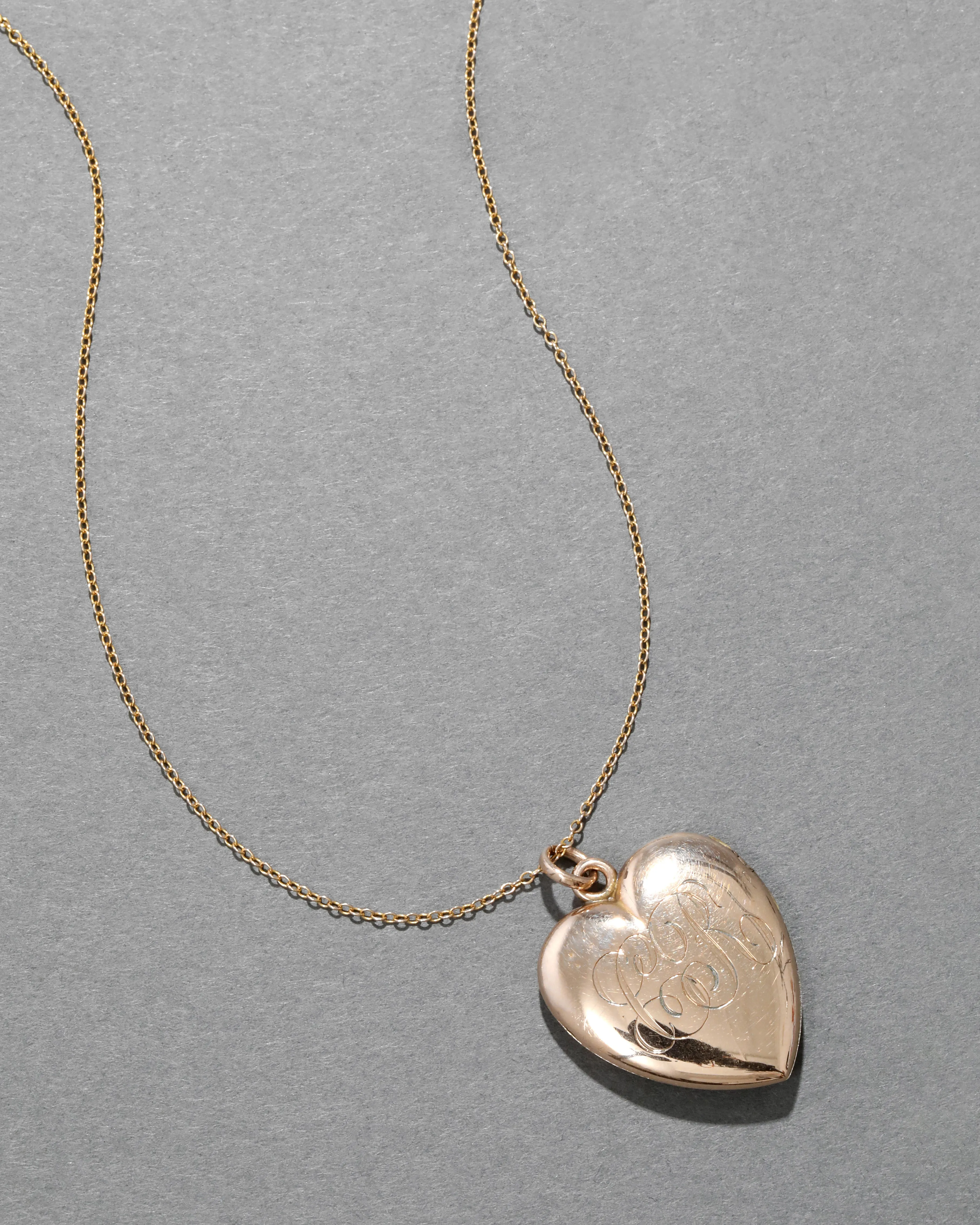 Antique 1920s 14k Gold Filled Crystal Hand Etched Heart Locket Necklace sold by Alexis Bittar product image thumbnail 3