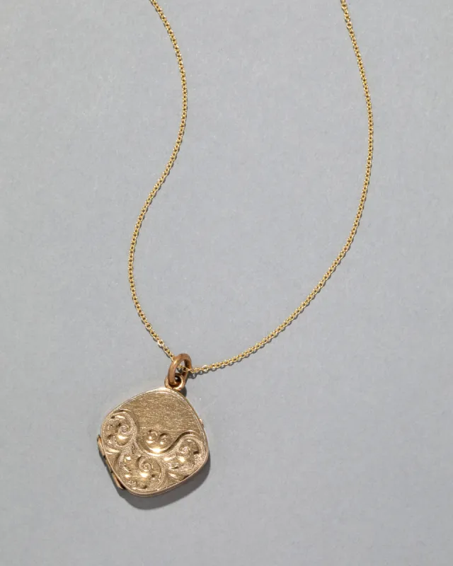 Antique Victorian 1880s Gold Filled Soft Square Locket Necklace sold by Alexis Bittar