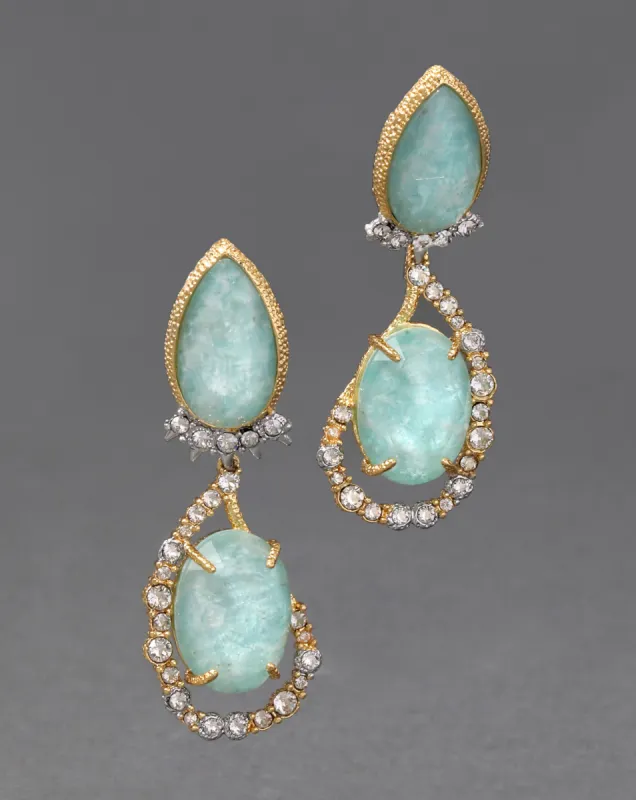 Muse D'Or Pave Vine Amazonite Drop Clip Earring sold by Alexis Bittar
