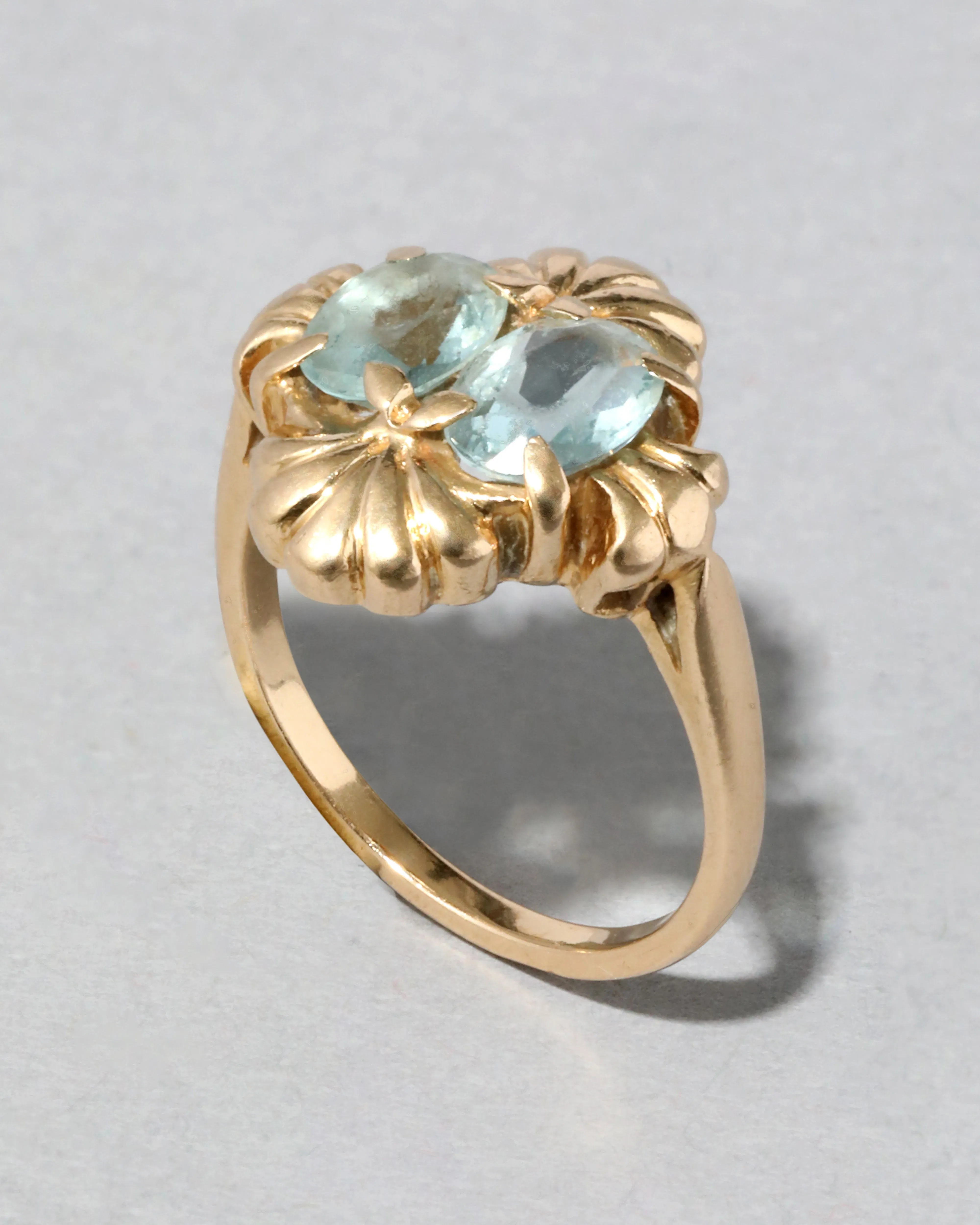 Vintage 1930s 14k Gold Deco Design Blue Topaz Ring sold by Alexis Bittar
