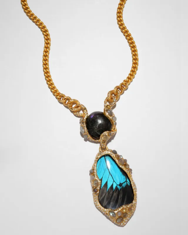Archive Crystal Encrusted Lucite Butterfly Wing Pendant Necklace made by Alexis Bittar