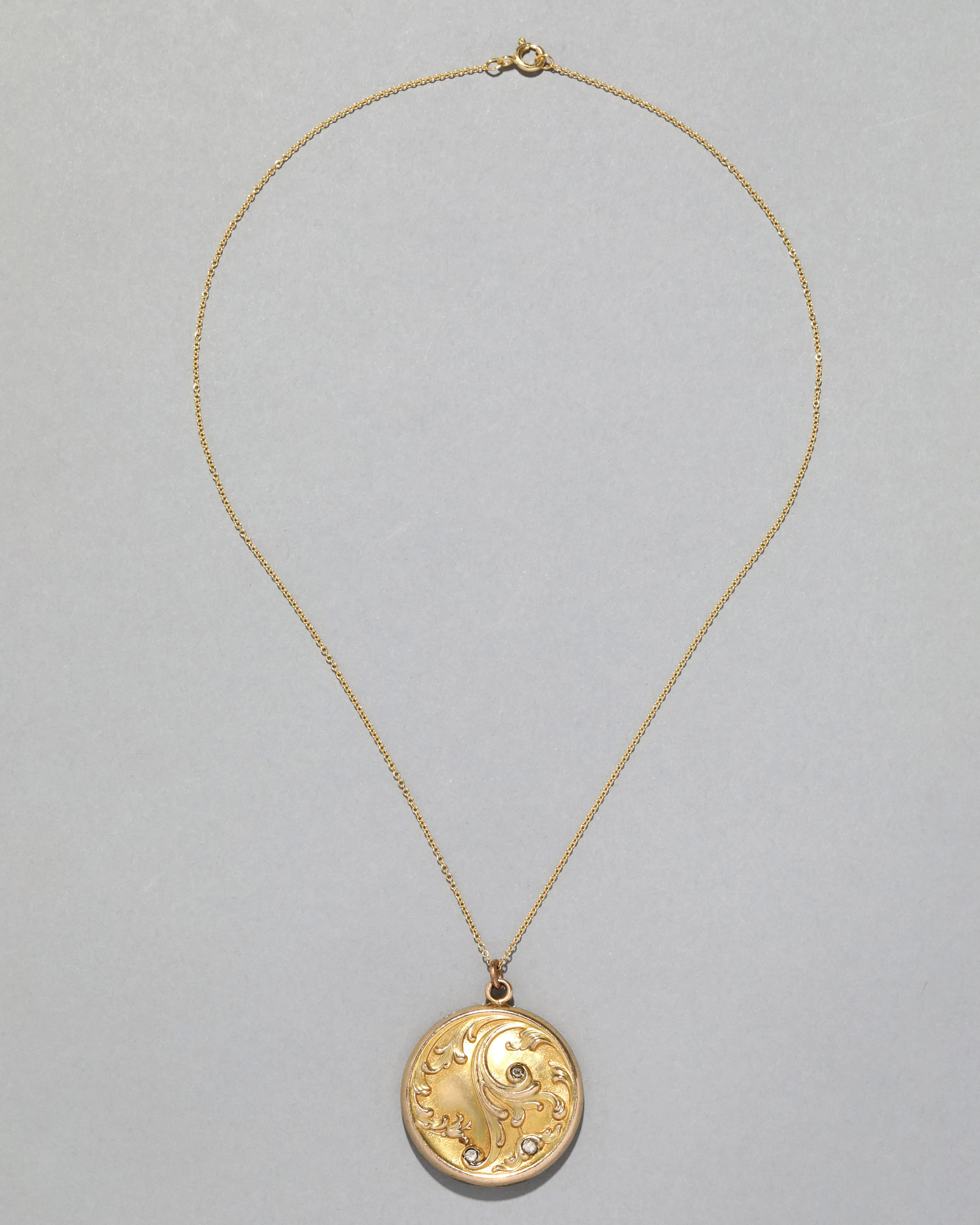 Antique 1890s 14k Gold Filled Art Nouveau Scroll Locket Necklace sold by Alexis Bittar product image thumbnail 2