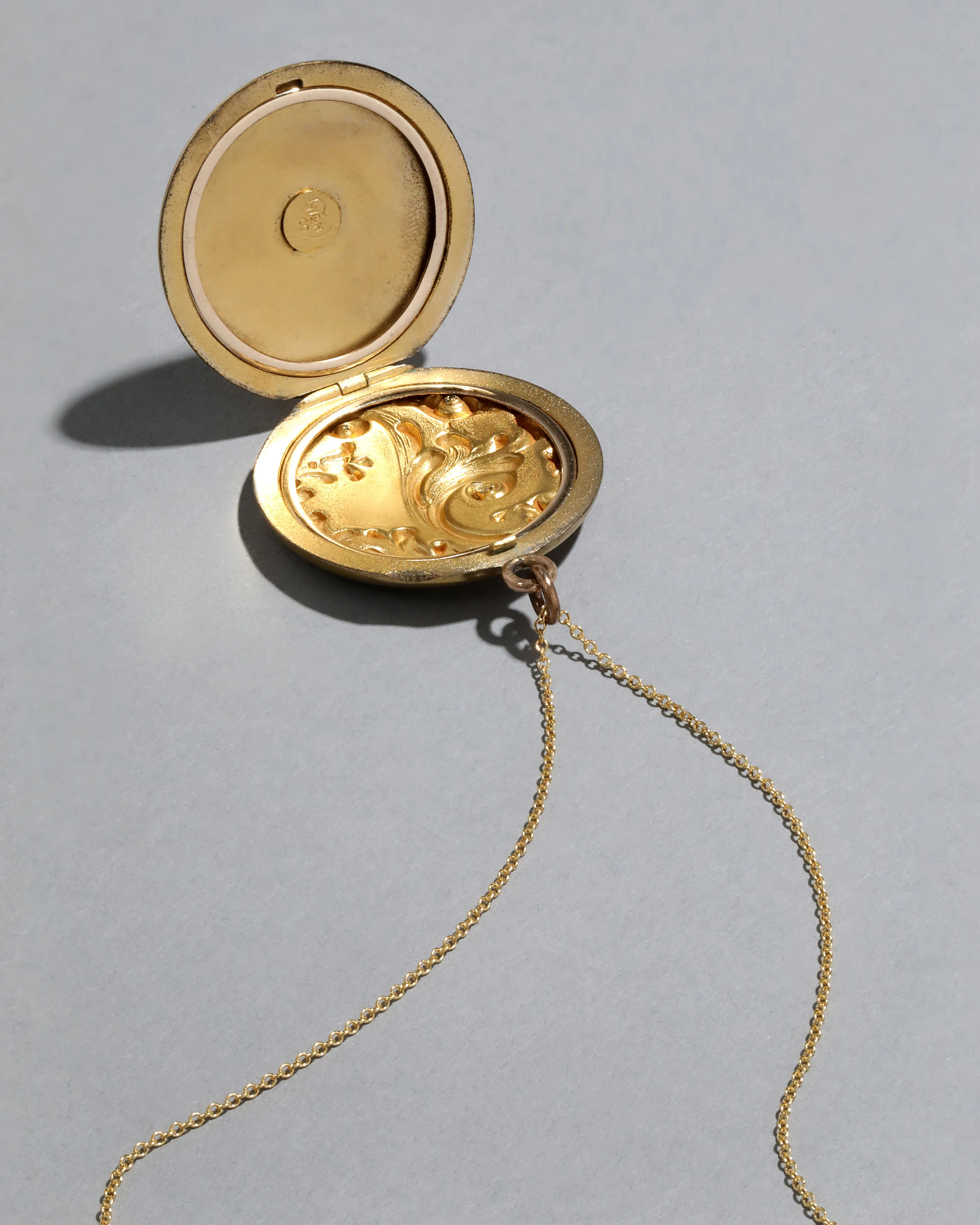 Antique 1890s 14k Gold Filled Art Nouveau Scroll Locket Necklace sold by Alexis Bittar product image thumbnail 3