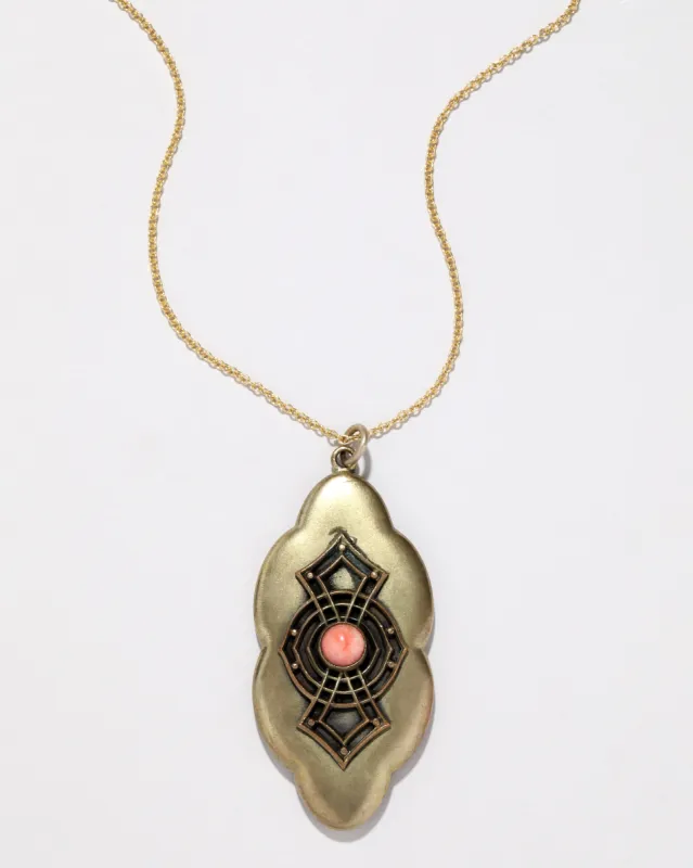 Antique Gold Filled Coral Cabochon Large Puffy Pendant Necklace sold by Alexis Bittar