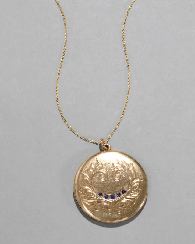 Antique 1890s 14k Gold FIlled Art Nouveau Hand Etched Locket Necklace sold by Alexis Bittar
