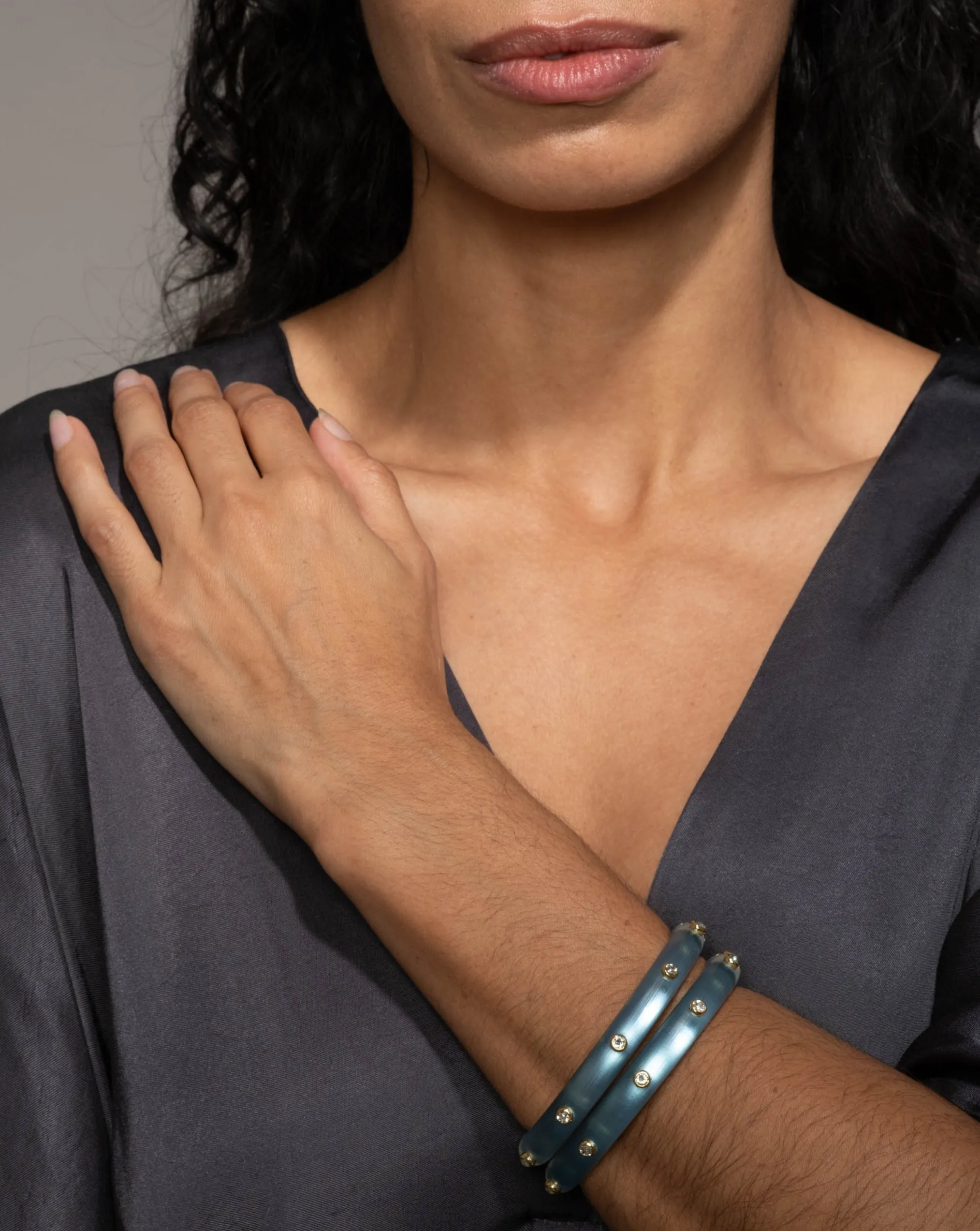 Crystal Studded Lucite Hinge Bracelet - Bermuda Blue sold by Alexis Bittar product image thumbnail 2