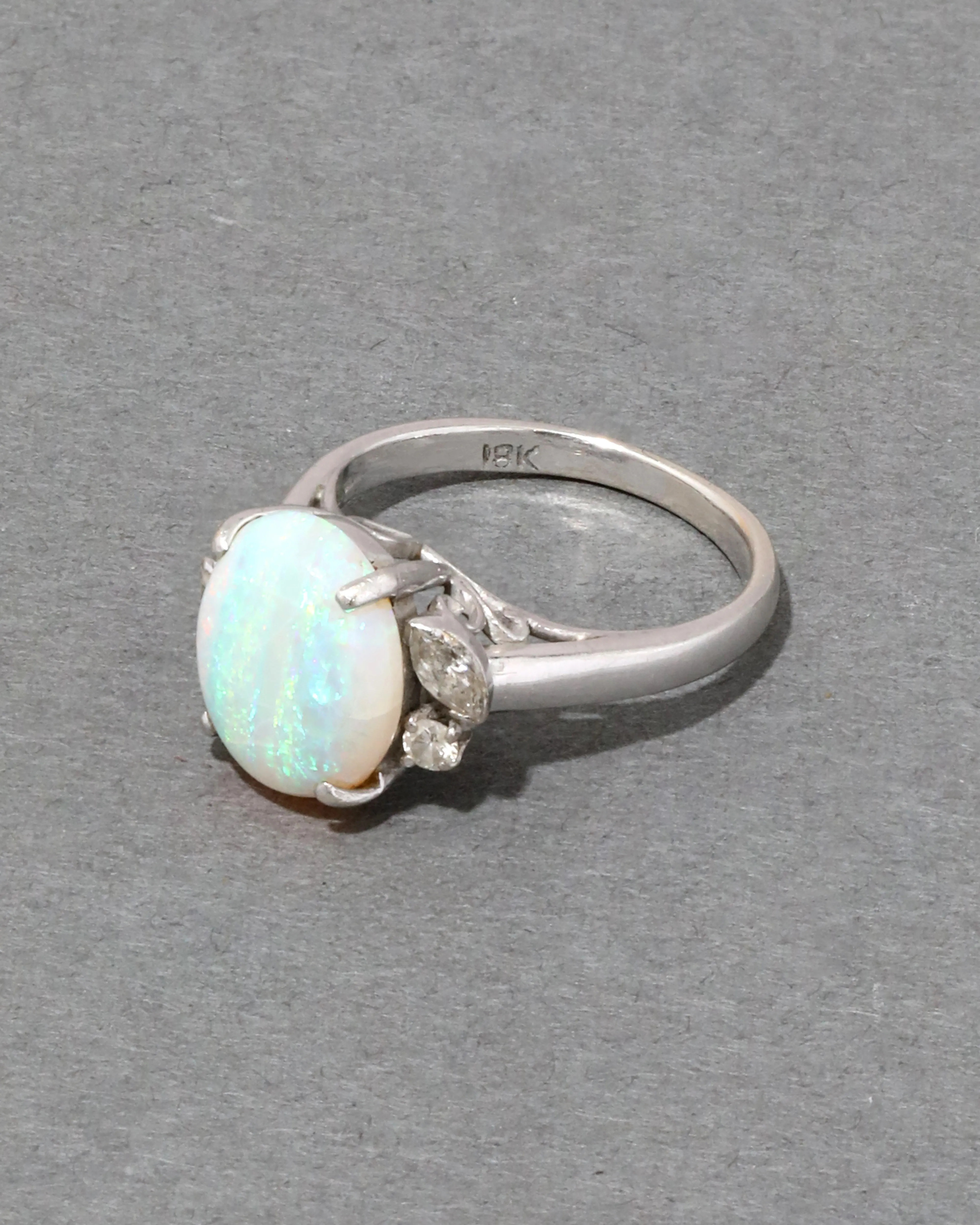 Vintage 1930s 18k White Gold Opal & Diamond Ring sold by Alexis Bittar product image thumbnail 3
