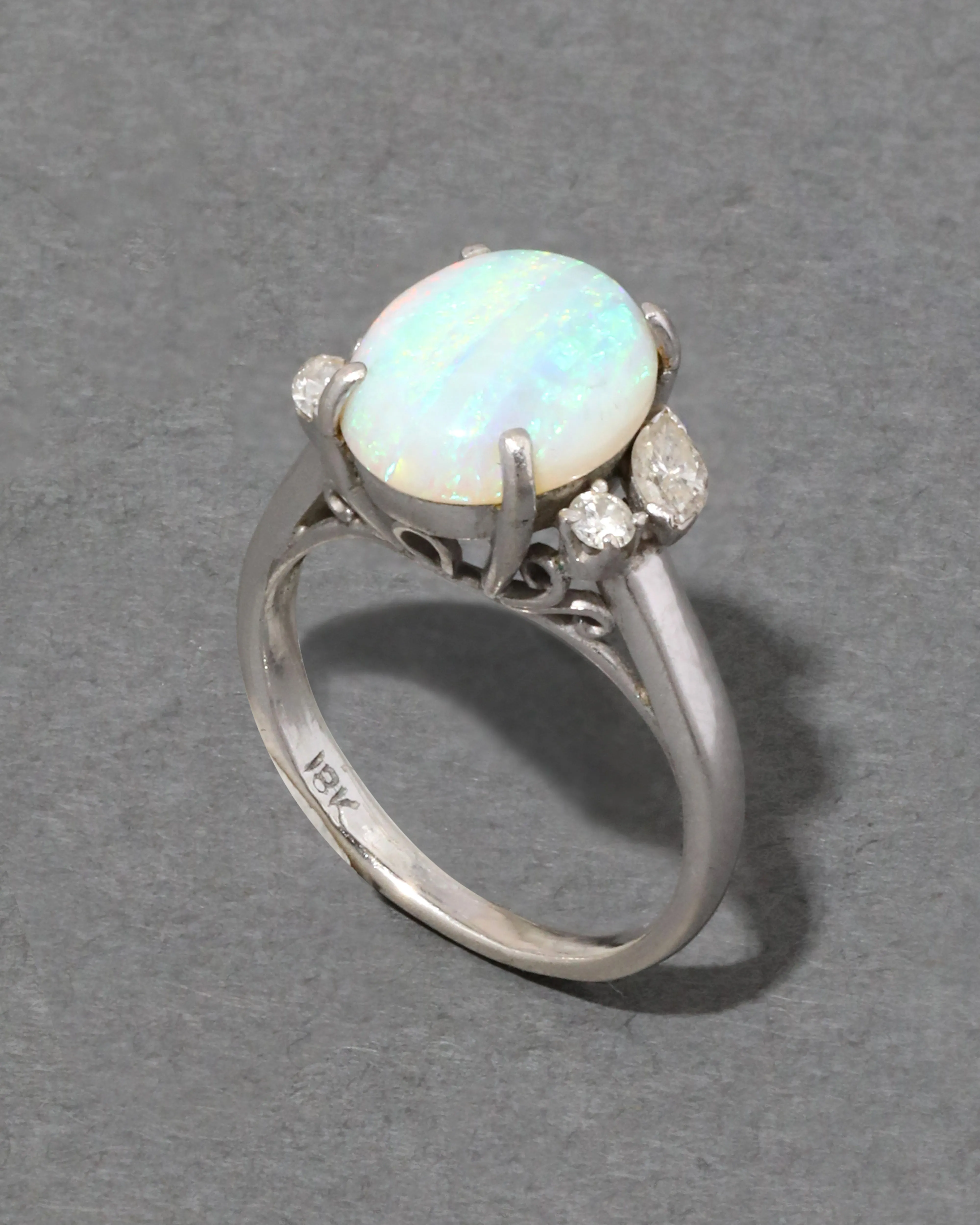 Vintage 1930s 18k White Gold Opal & Diamond Ring sold by Alexis Bittar