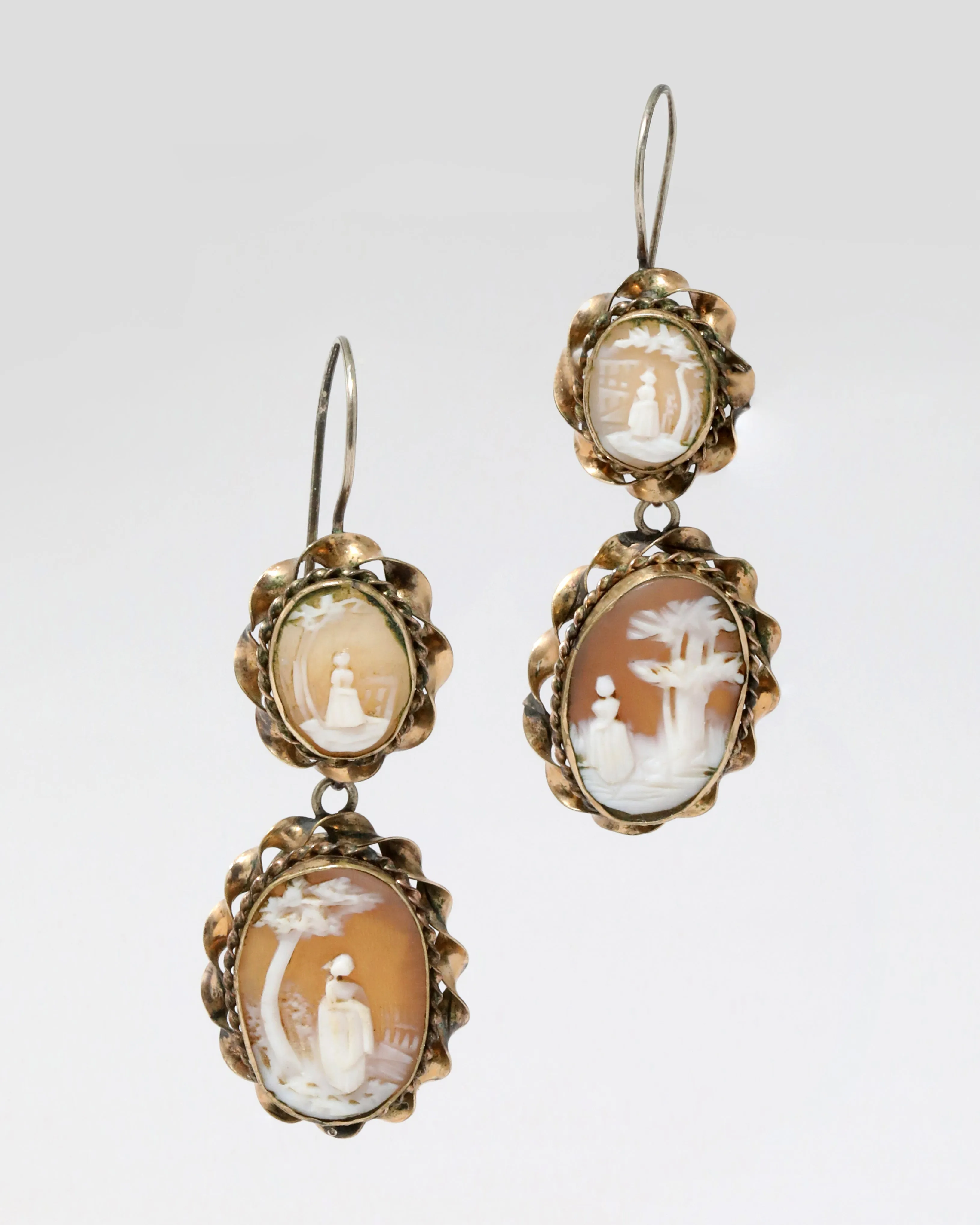 Antique Victorian 14k Gold Fill Hand-Carved Double Cameo Earrings sold by Alexis Bittar