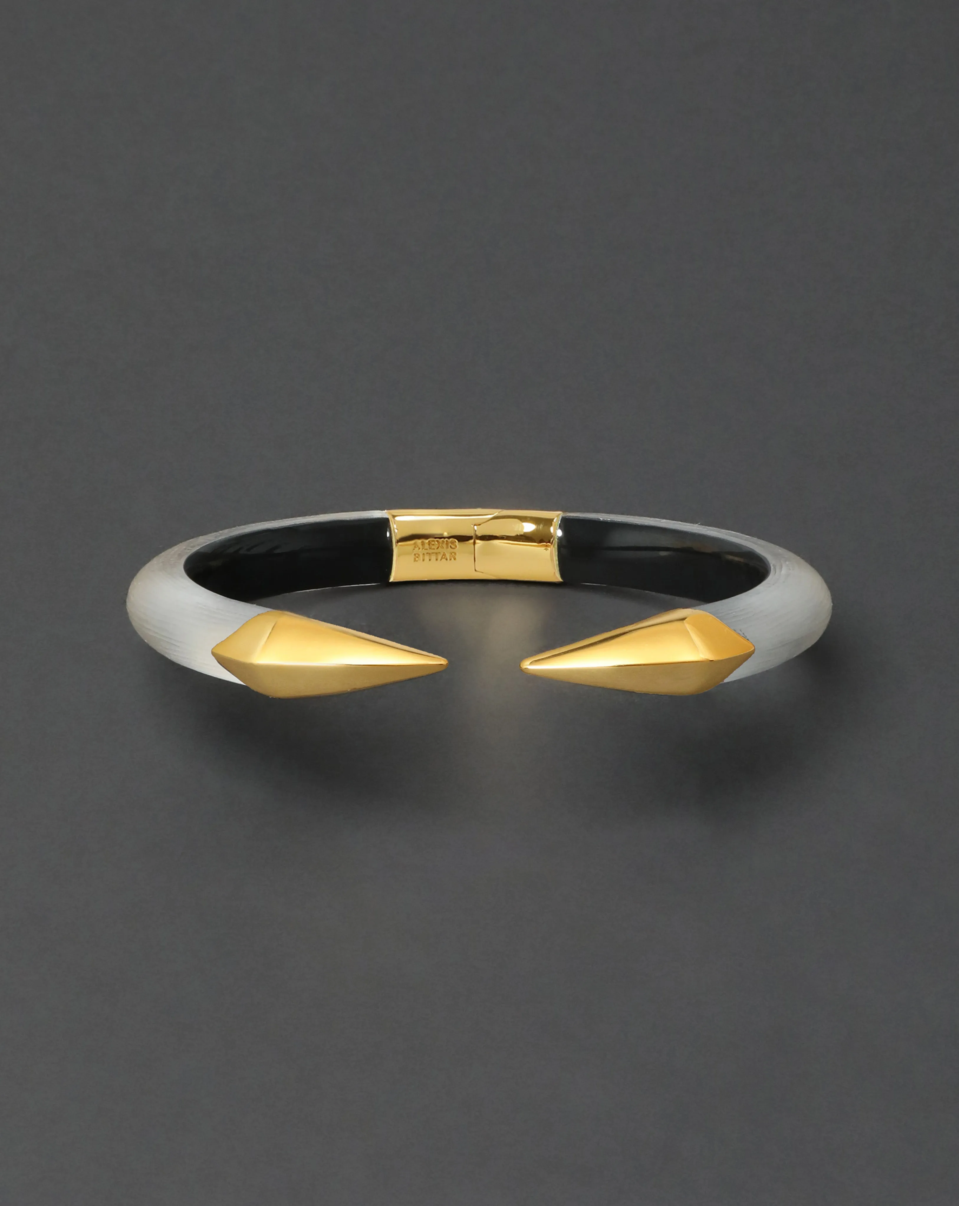 Mirrored Pyramid Lucite Brake Hinge Bracelet- Silver sold by Alexis Bittar