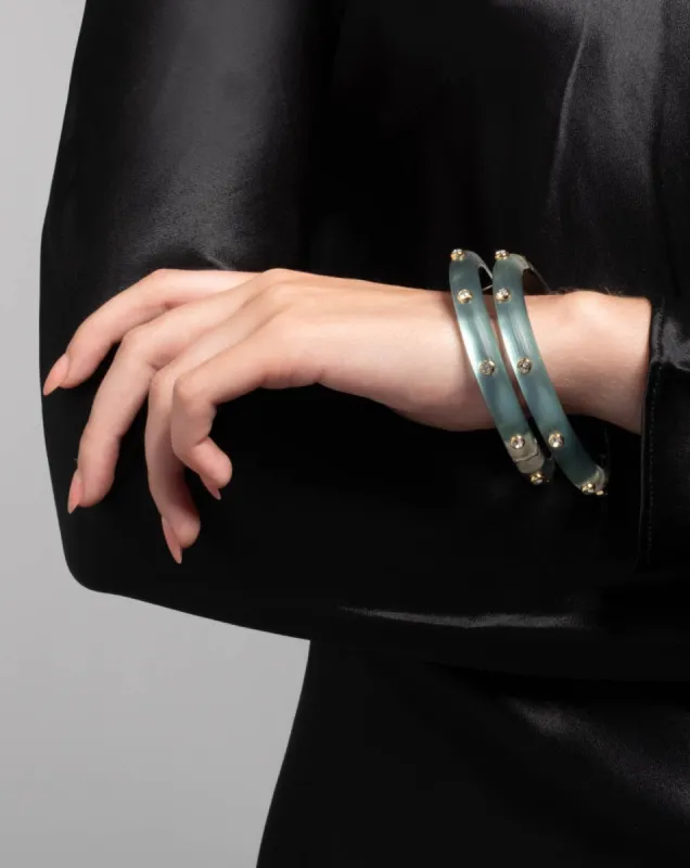 Crystal Studded Lucite Hinge Bracelet- Teal Blue sold by Alexis Bittar