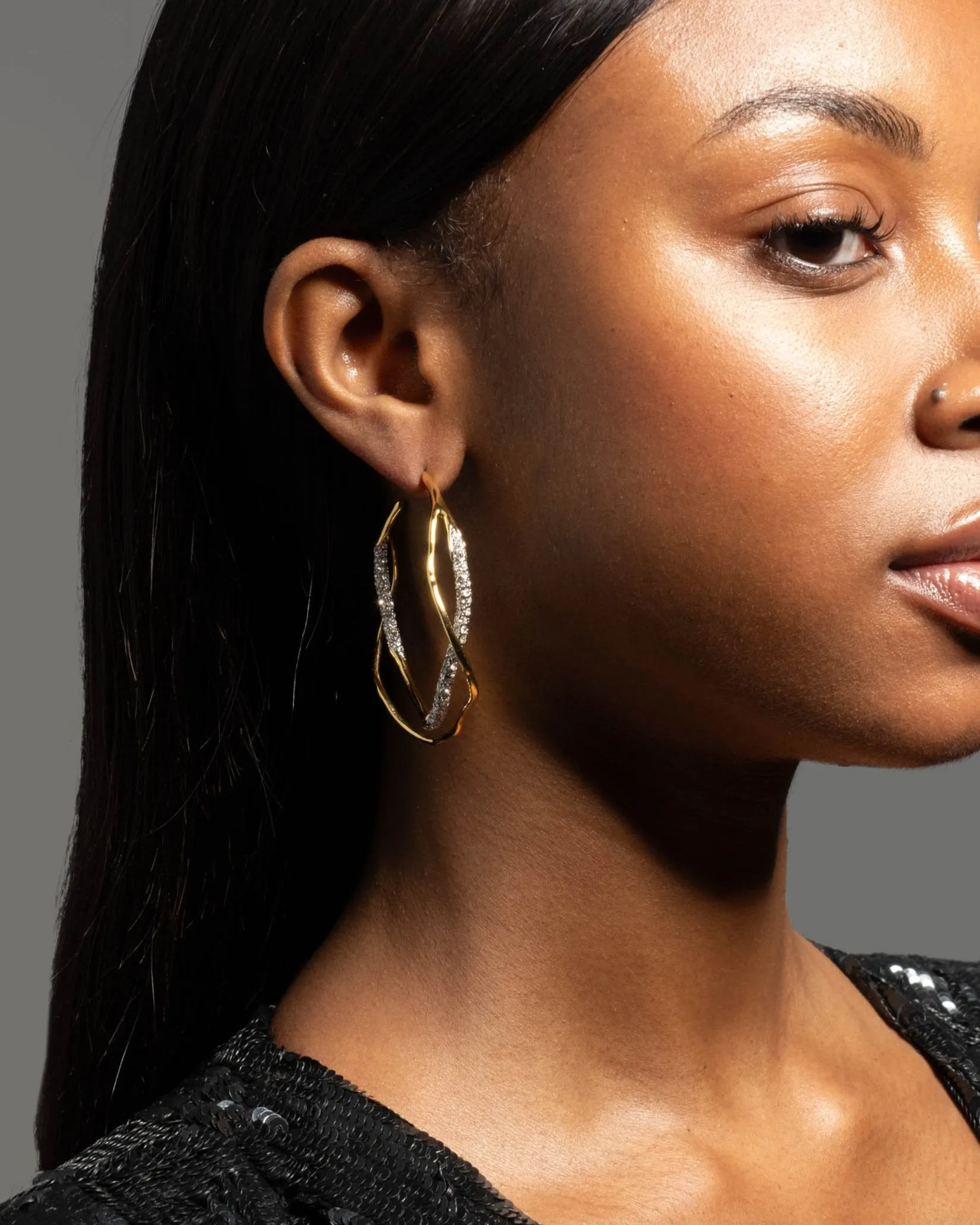 Intertwined Gold Two Tone Pave Hoop Earring sold by Alexis Bittar product image thumbnail 2