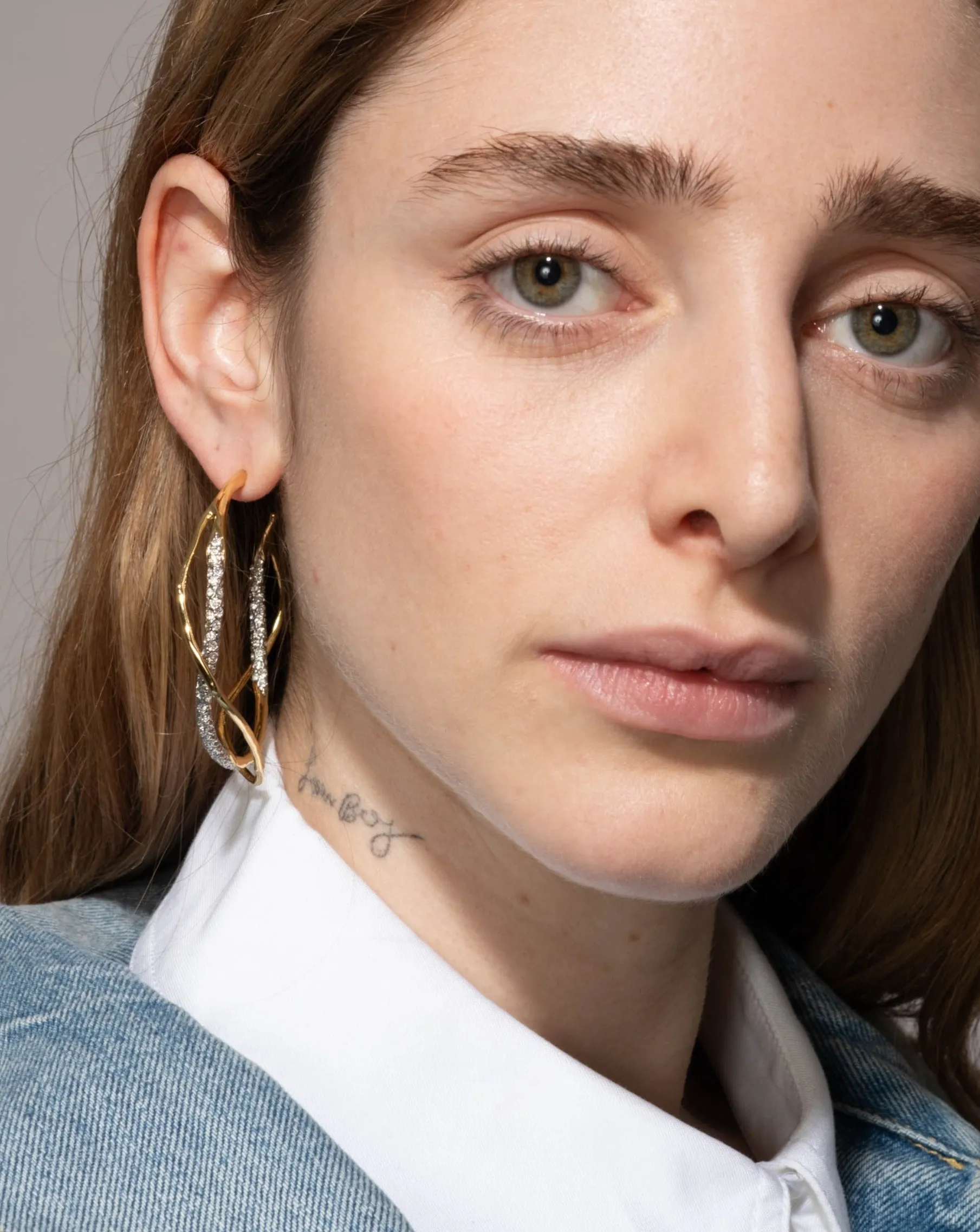 Intertwined Gold Two Tone Pave Hoop Earring sold by Alexis Bittar product image thumbnail 3