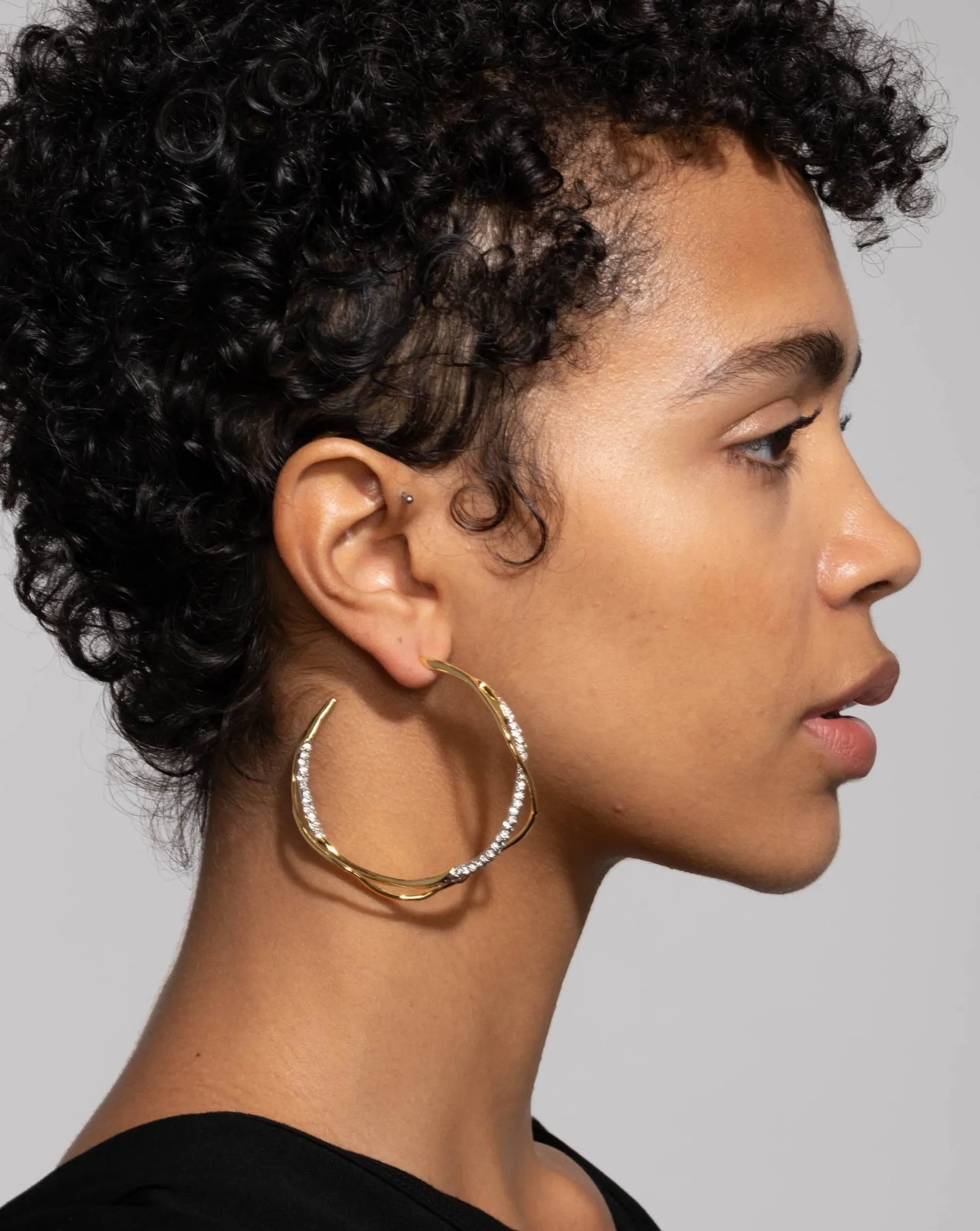 Intertwined Gold Two Tone Pave Hoop Earring sold by Alexis Bittar product image thumbnail 5