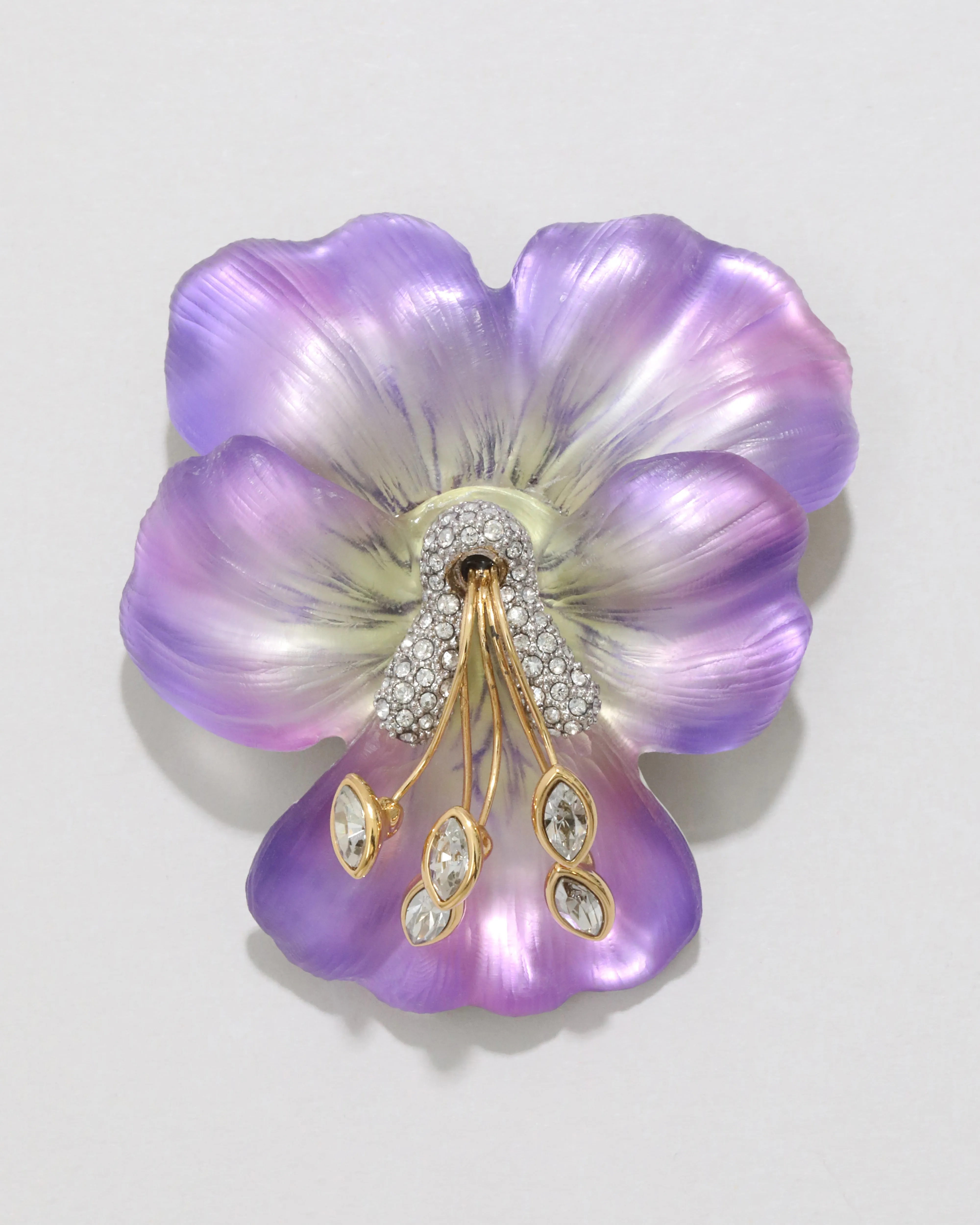 Pansy Lucite Crystal Pin- Field Pansy sold by Alexis Bittar