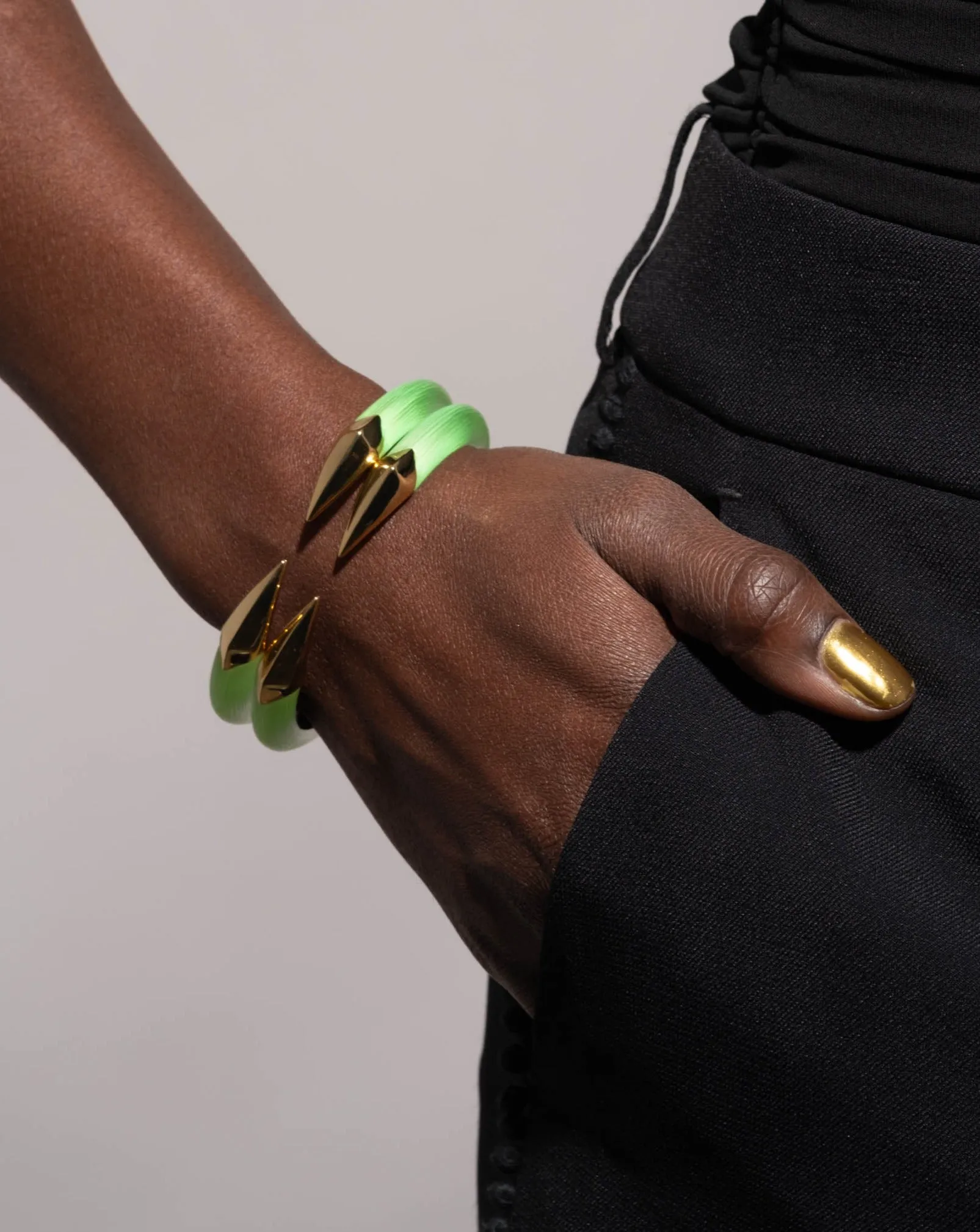 Mirrored Pyramid Lucite Brake Hinge Bracelet- Neon Green sold by Alexis Bittar product image thumbnail 2
