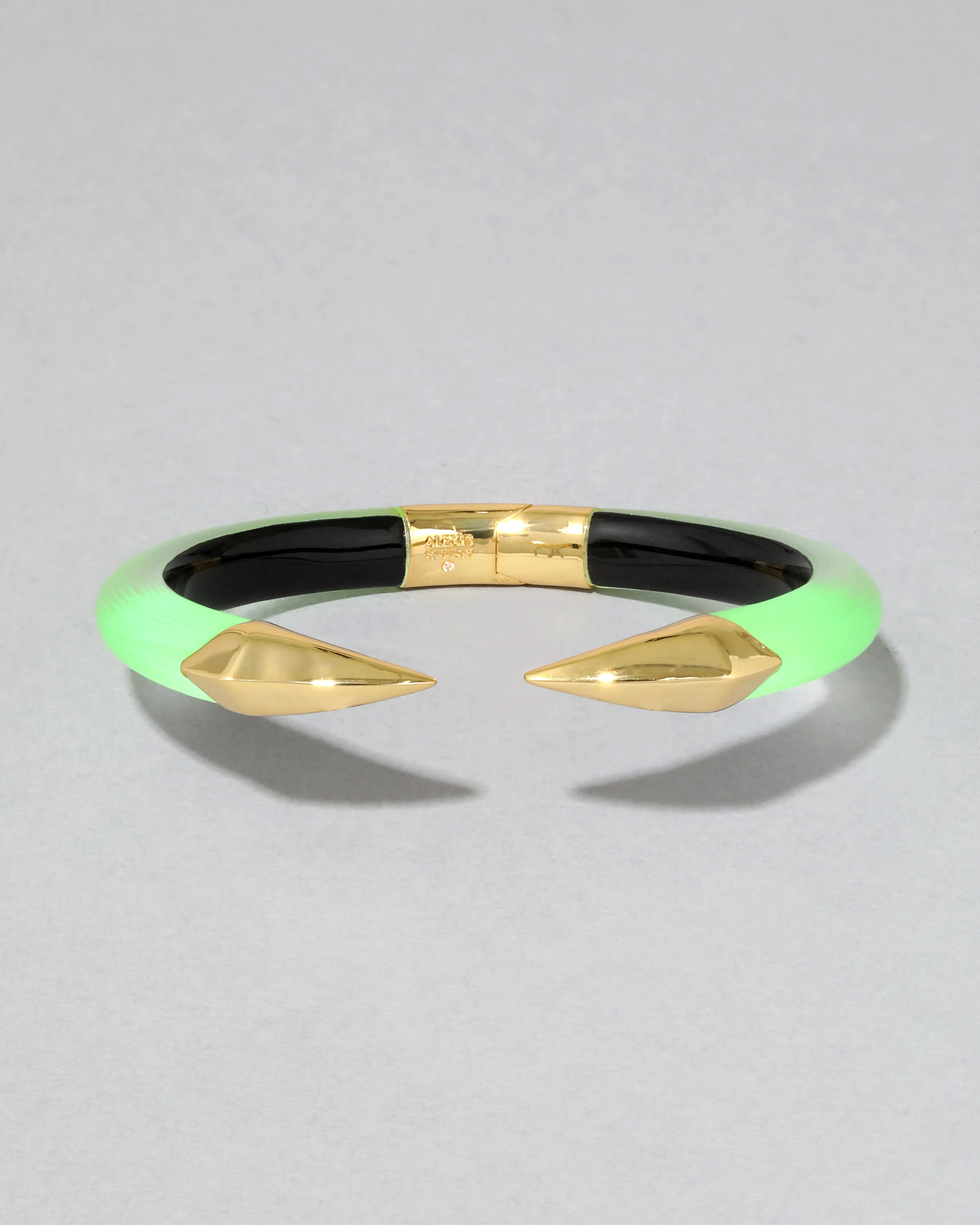 Mirrored Pyramid Lucite Brake Hinge Bracelet- Neon Green sold by Alexis Bittar