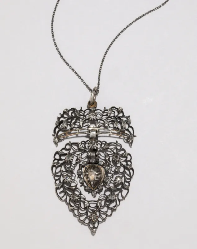 Victorian 1800s Antique Handmade Sterling Silver Diamond Necklace sold by Alexis Bittar