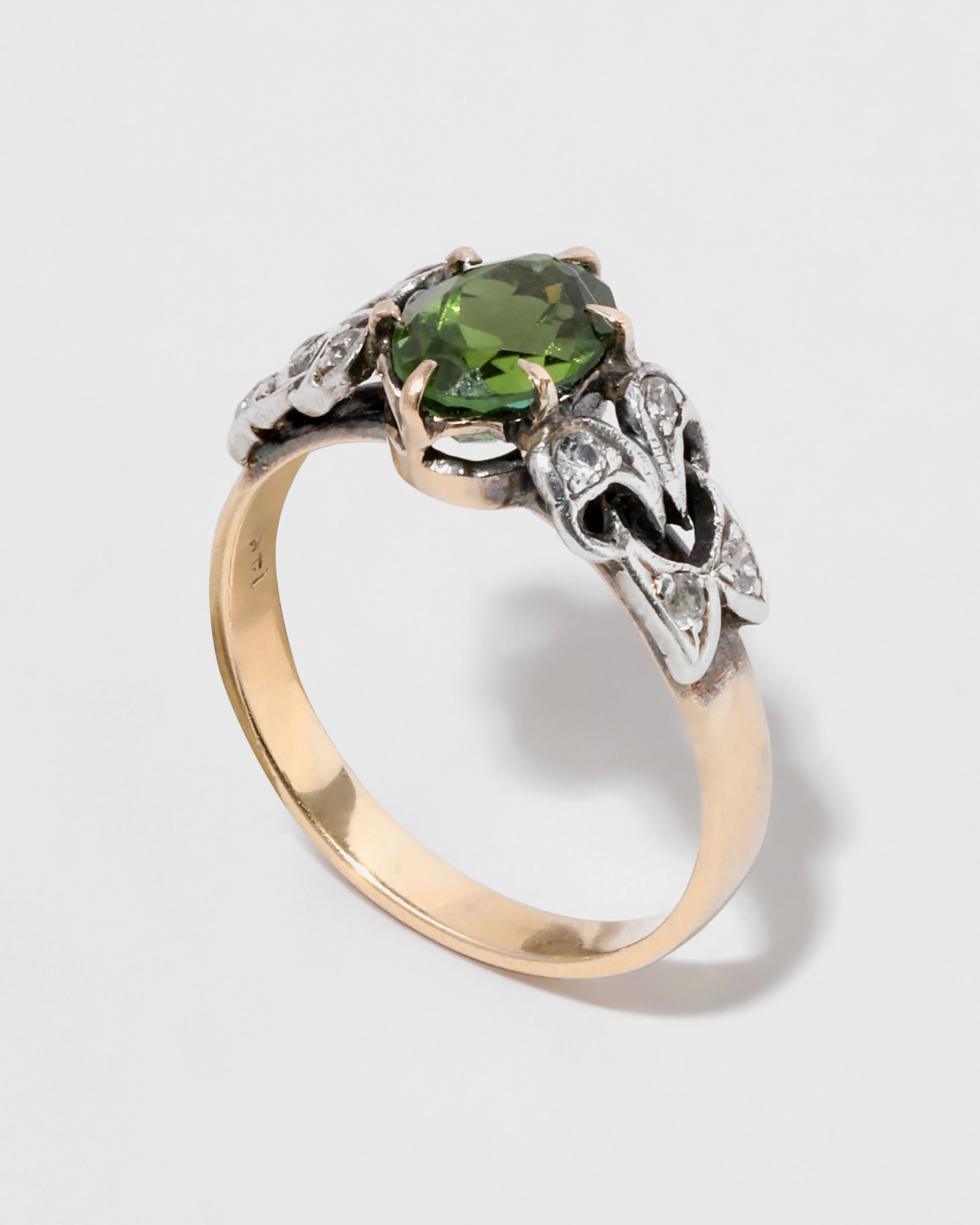 Antique 1910s 14k Two Tone Gold Tourmaline & Diamond Ring sold by Alexis Bittar