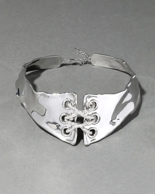 Solanales Silver Crystal Lace Up Collar Necklace sold by Alexis Bittar