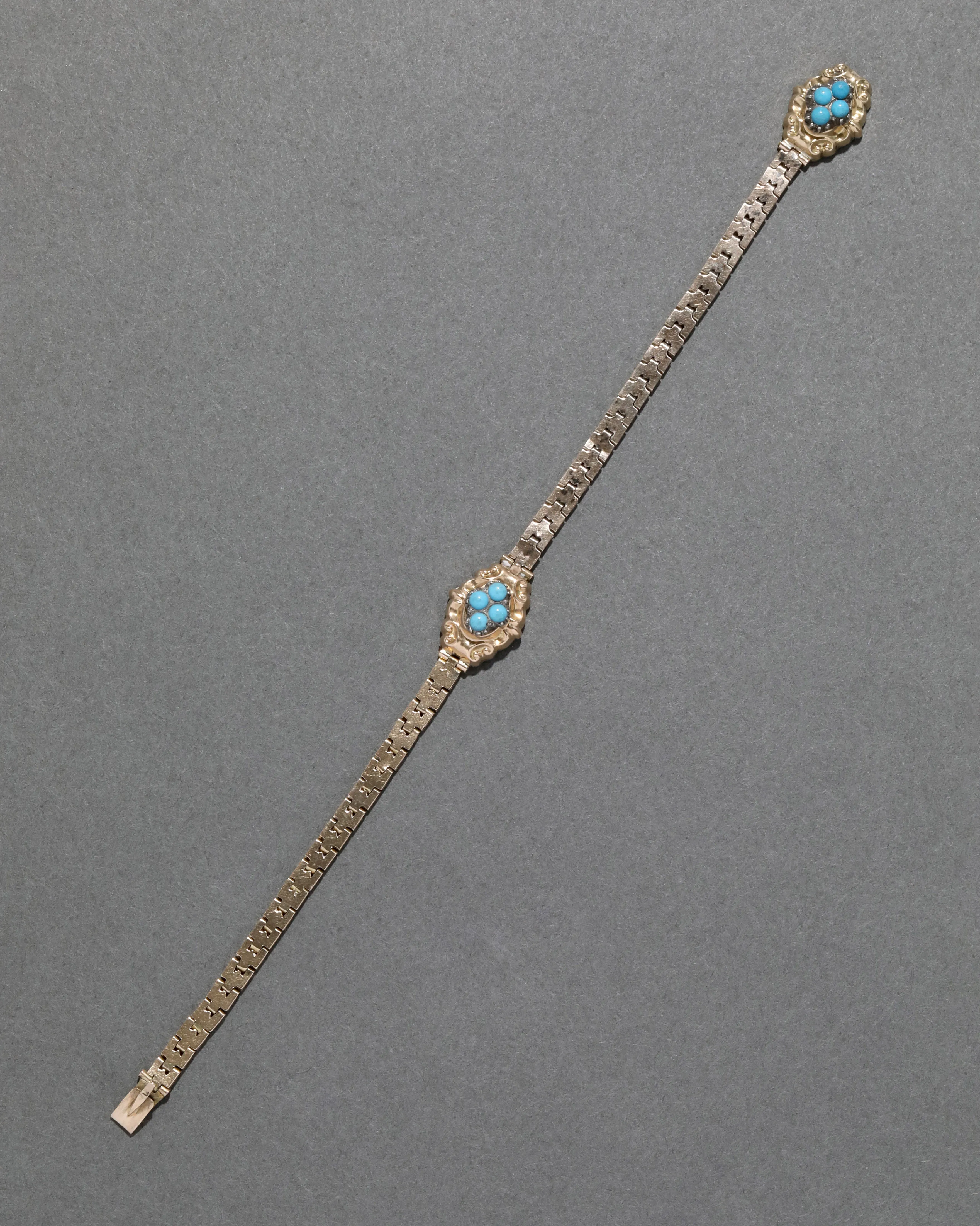 Antique Victorian 1880s 10k Gold Turquoise Link Bracelet sold by Alexis Bittar product image thumbnail 2